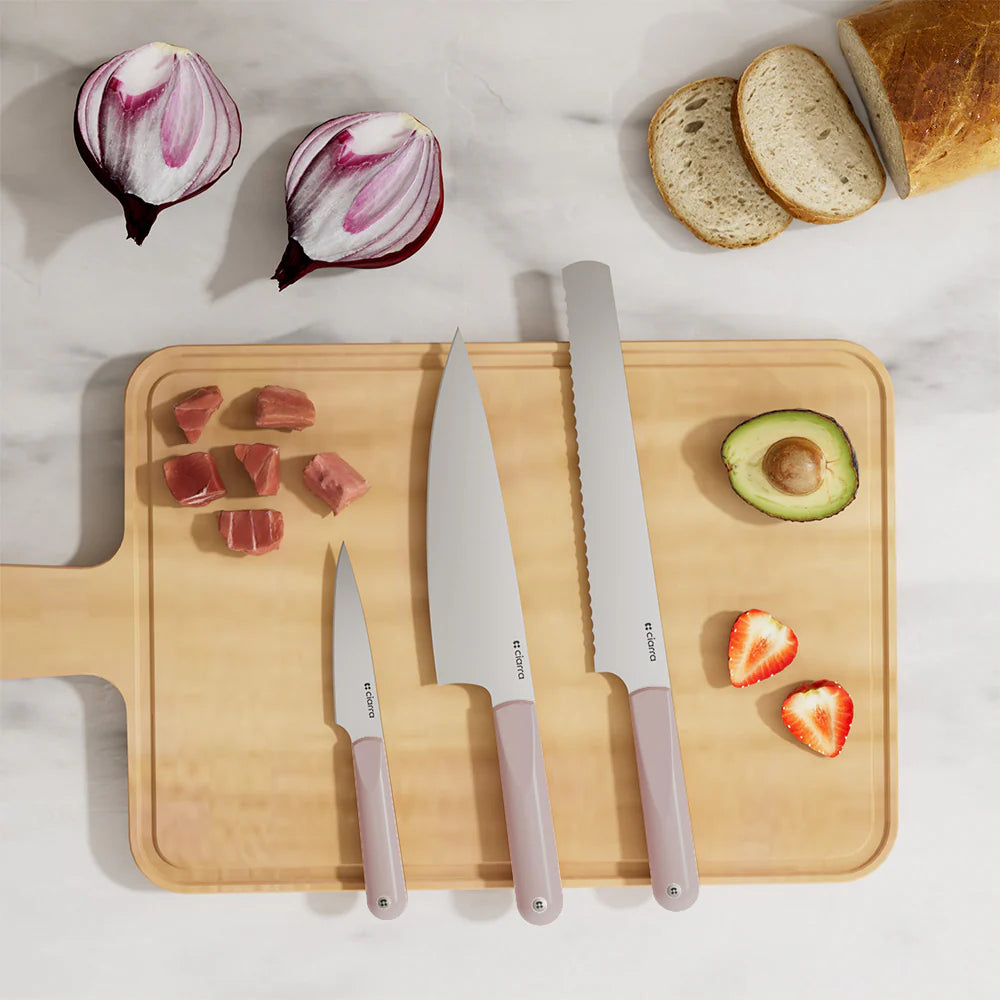 Gadgets Premium 3-Piece Beyond Trio Knife Set with Bread Knife, Chef Knife, Paring Knife, Stainless Steel Blade for Precise Cutting, Ergonomic Handles, Essential Kitchen Knife Set - Midnight Dream