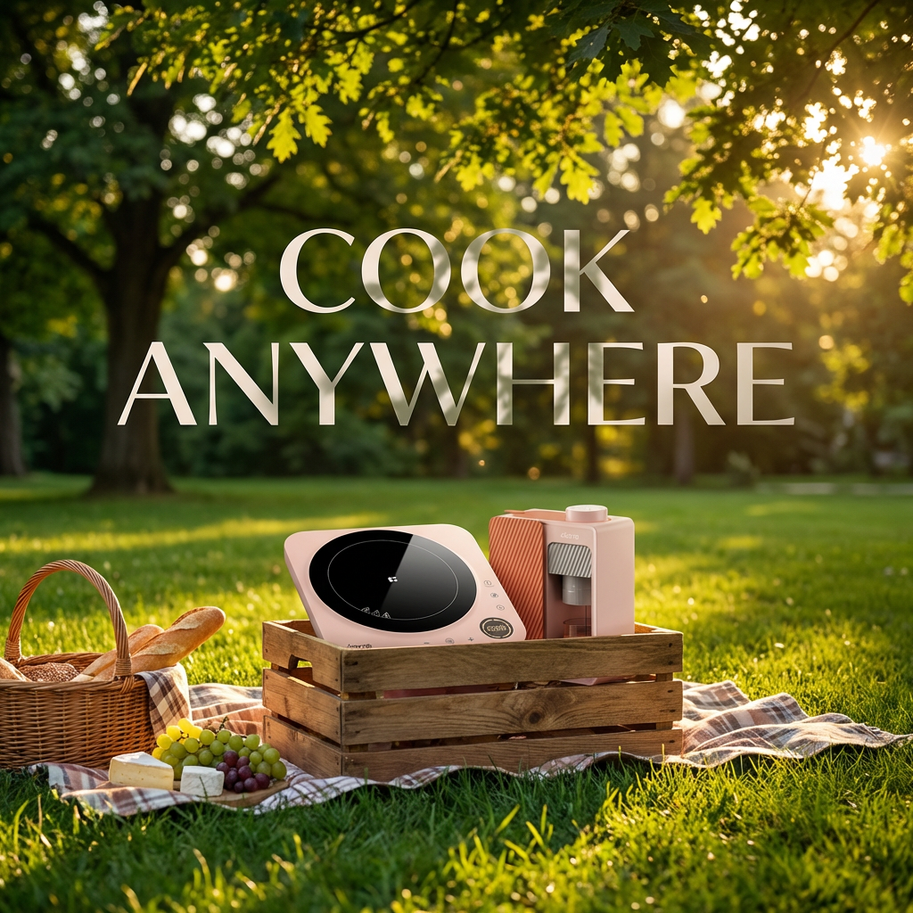 Gadgets Portable Espresso Coffee Machine & Pink Induction Cooktop Bundle, 15-Bar Coffee Maker with Smart Temp Control + Single Electric Induction Burner with 4-Hour Timer