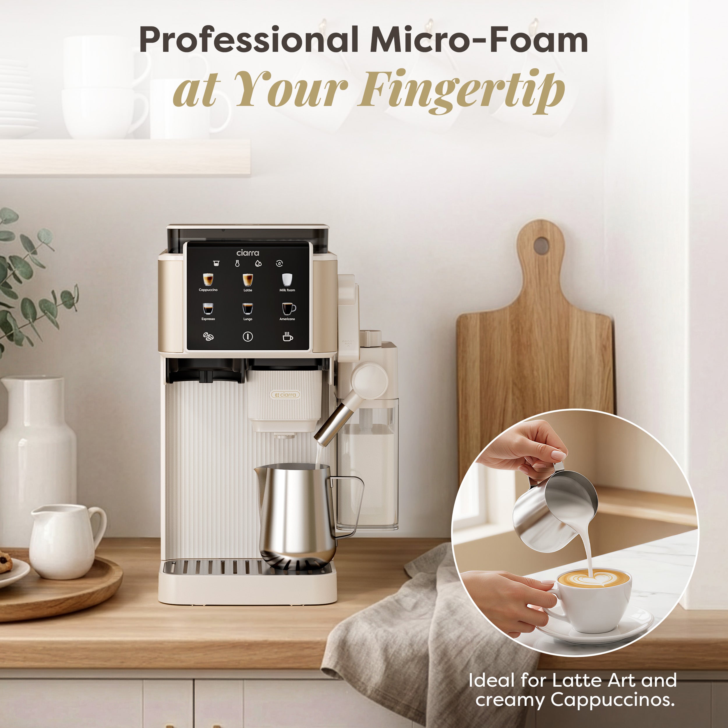 Gadgets Compact Semi Automatic Espresso Machine with Grinder & Auto Milk Frother for Small Kitchens