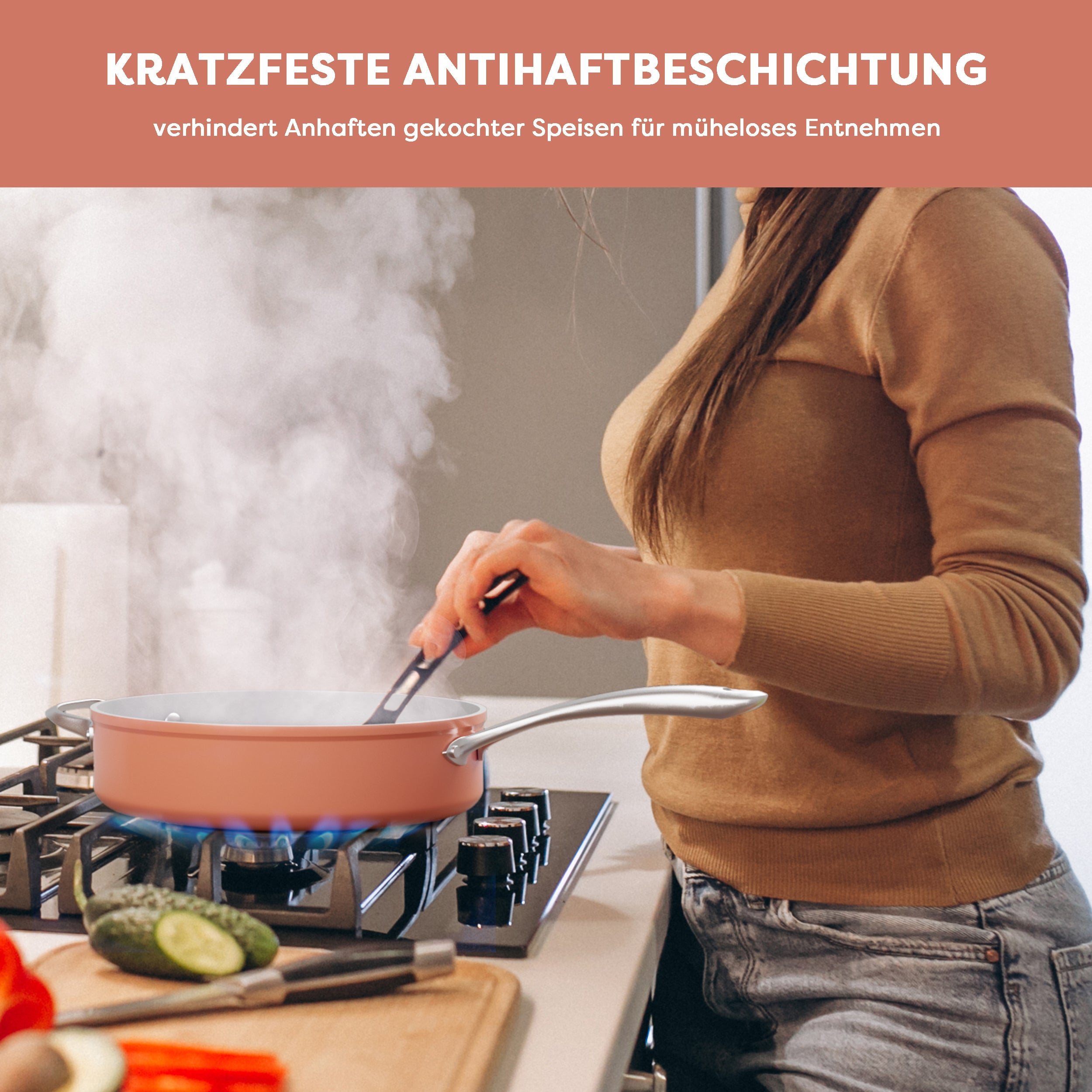 Ensemble de batterie de cuisine en céramique antiadhésive non toxique Gadgets, ensemble de poêles durables avec poêle à frire et poêle à sauter pour une cuisine saine - Orangina