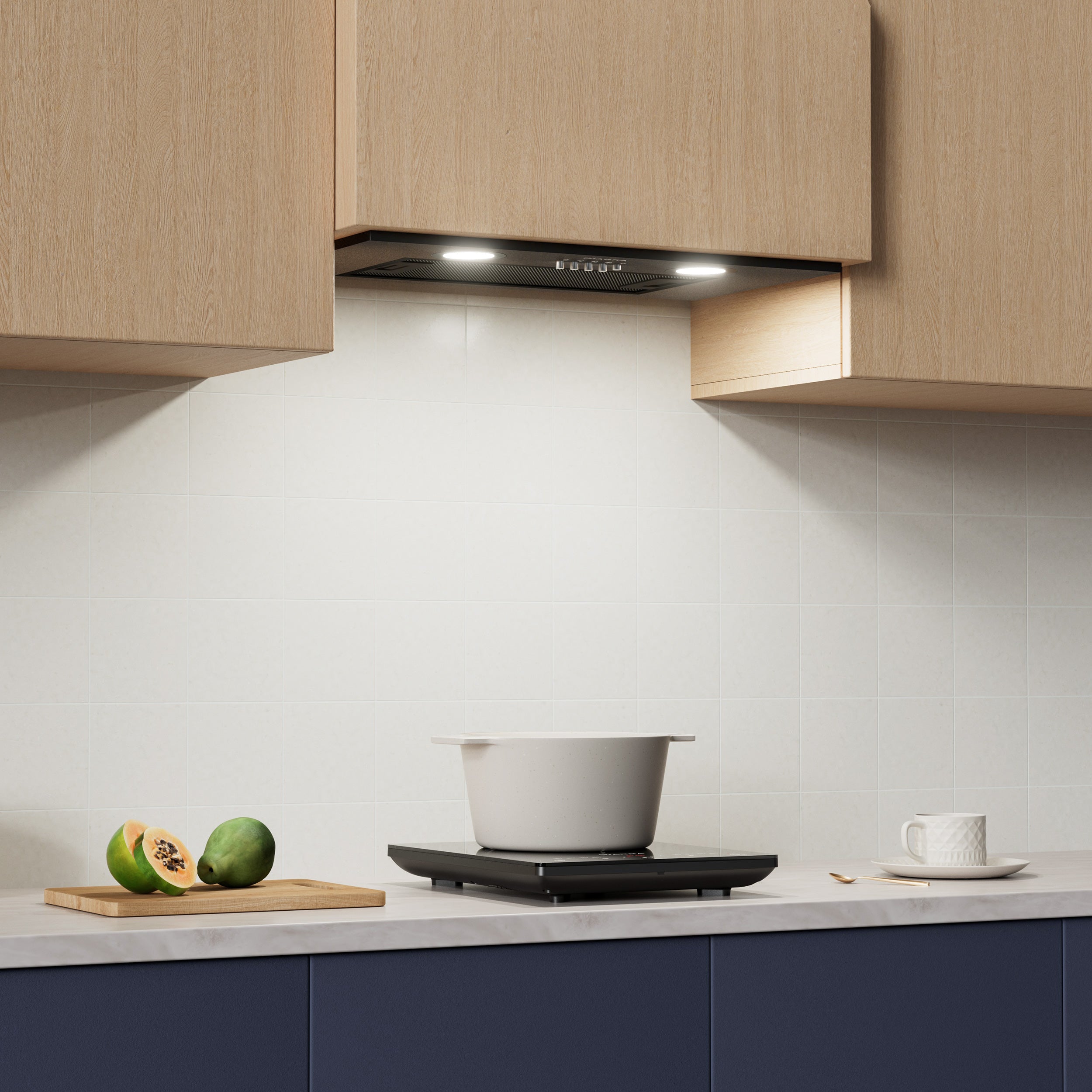 Gadgets 20 Inch Built-In Range Hood Insert, 650 CFM Ducted/Ductless Under Cabinet Vent Hood, Stainless Steel, 3-Speed Exhaust Fan, Push Button Control, LED Lighting - Black