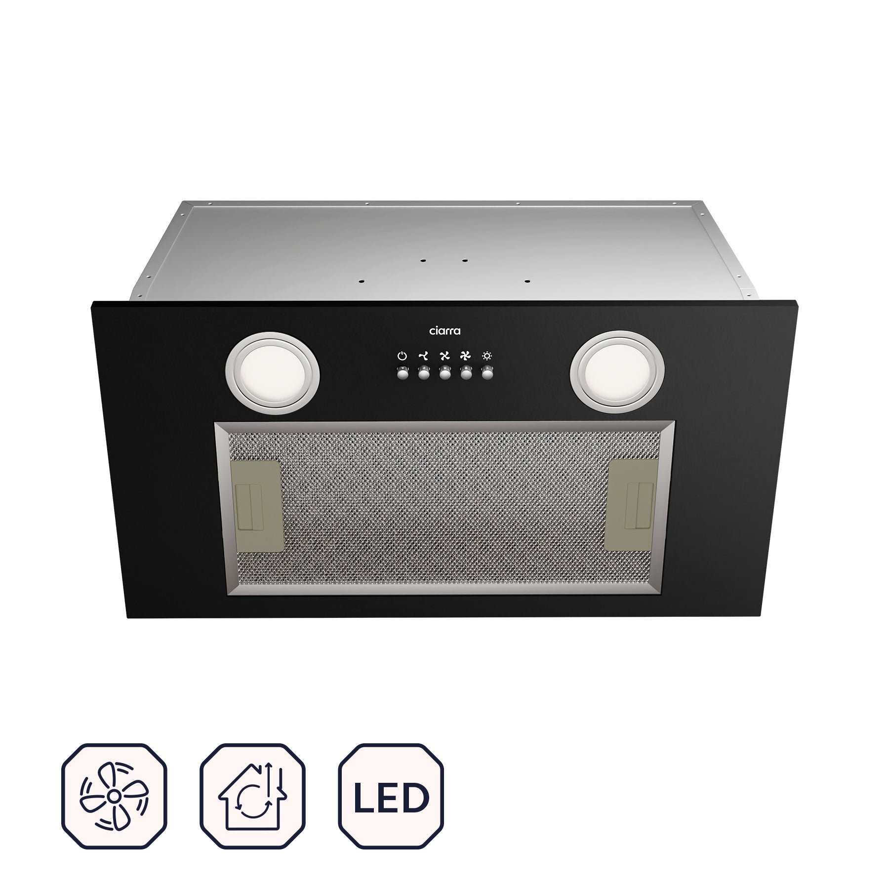 Gadgets 20 Inch Built-In Range Hood Insert, 530 CFM Ducted/Ductless Under Cabinet Vent Hood, Stainless Steel, 3-Speed Exhaust Fan, Push Button Control, LED Lighting - Black