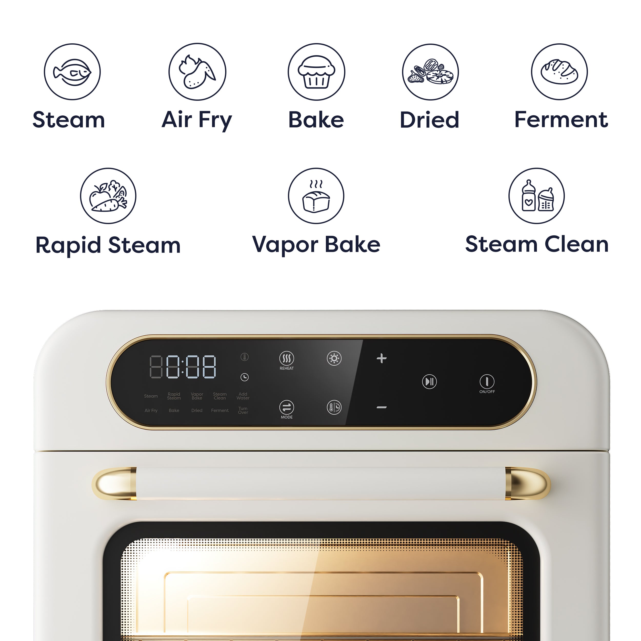 Gadgets Multifunctional Steam Air Fryer 1100W Countertop Oven, 8-In-1 Steam Oven - Ivory Mist