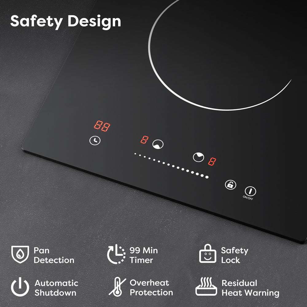 Gadgets Glass Ceramic Hob 2 Zone, 3000W Electric Countertop Burner, 9 Power Levels, Sensitive Touch Control, Black Crystal Glass Cooktop, Universal Cookware Compatibility, Safe & Easy to Clean