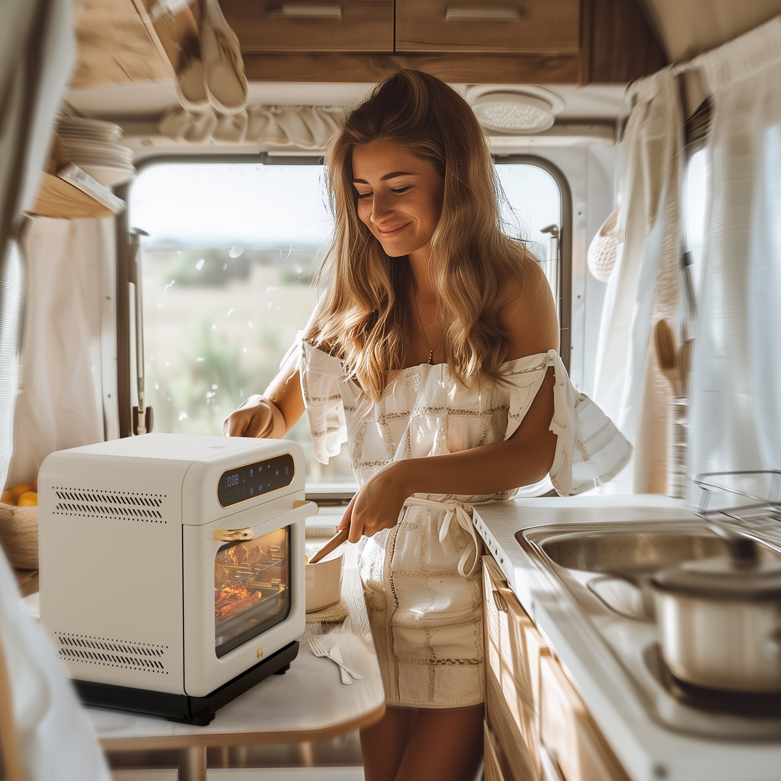 Gadgets Multifunctional Steam Air Fryer 1100W Countertop Oven, 8-In-1 Steam Oven - Ivory Mist