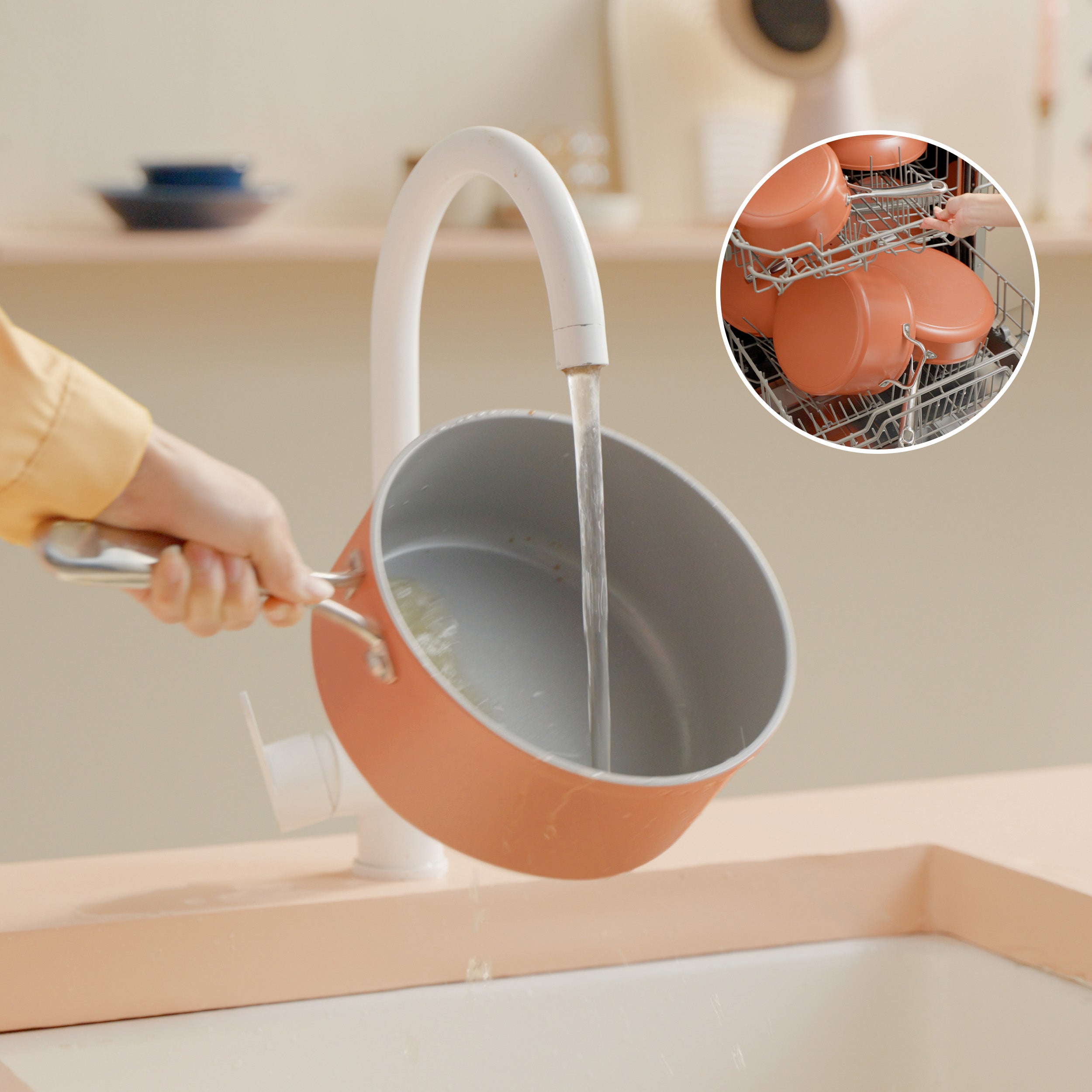 Gadgets Ceramic Nonstick Non-Toxic Induction Cookware Set (4PCS) Includes Sauce Pan, Frying Pan, Dutch Oven, and Sauté Pan - Orangina