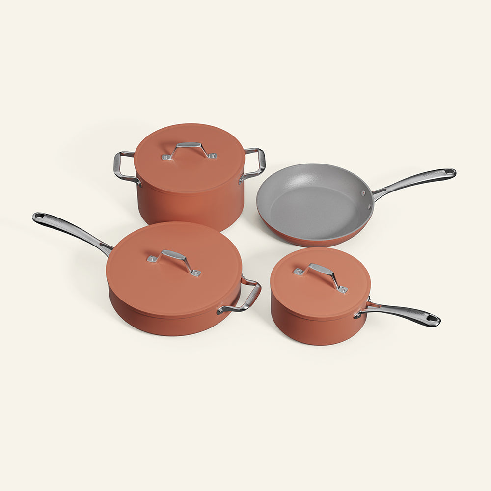 Gadgets Ceramic Nonstick Non-Toxic Induction Cookware Set (4PCS) Includes Sauce Pan, Frying Pan, Dutch Oven, and Sauté Pan - Orangina