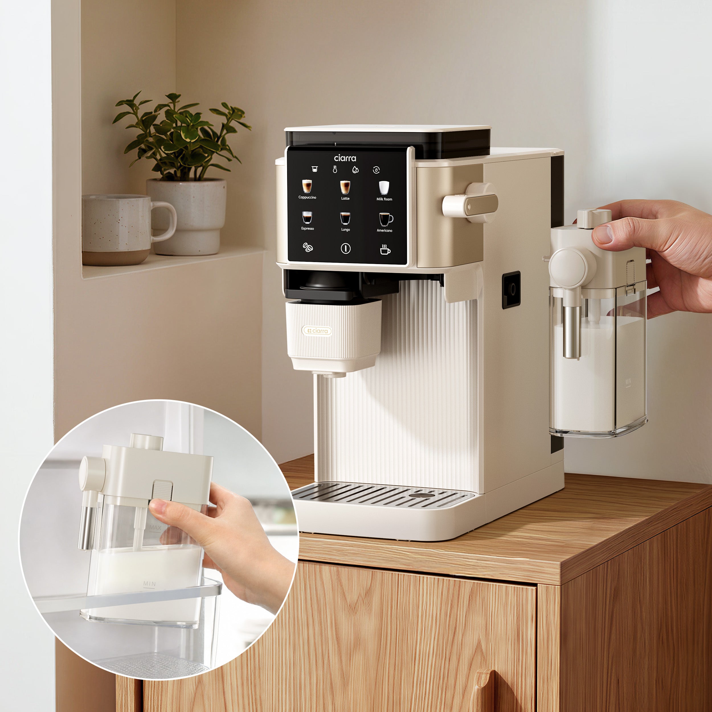 Gadgets Compact Semi Automatic Espresso Machine with Grinder & Auto Milk Frother for Small Kitchens