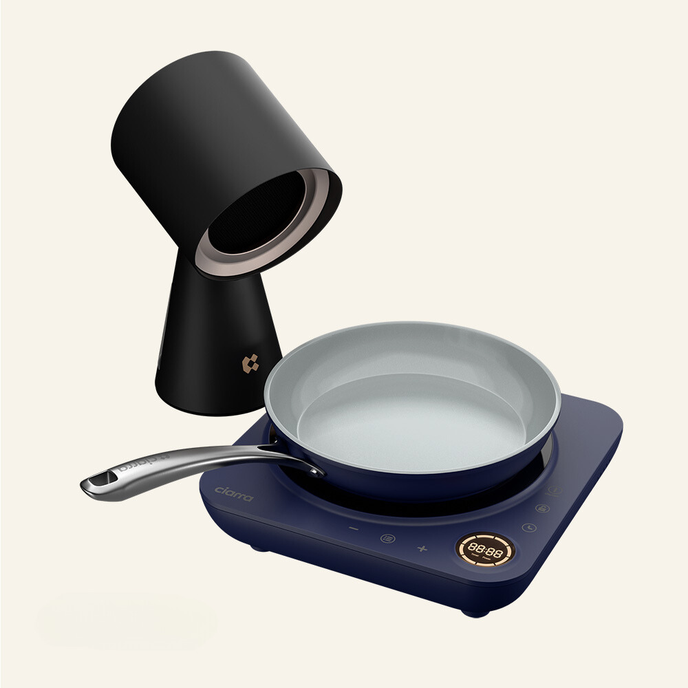 Gadgets Kitchen Cook & Go Trio : Donut Induction Cooktop & HOOD TO GO & Fry Pan - Orangina