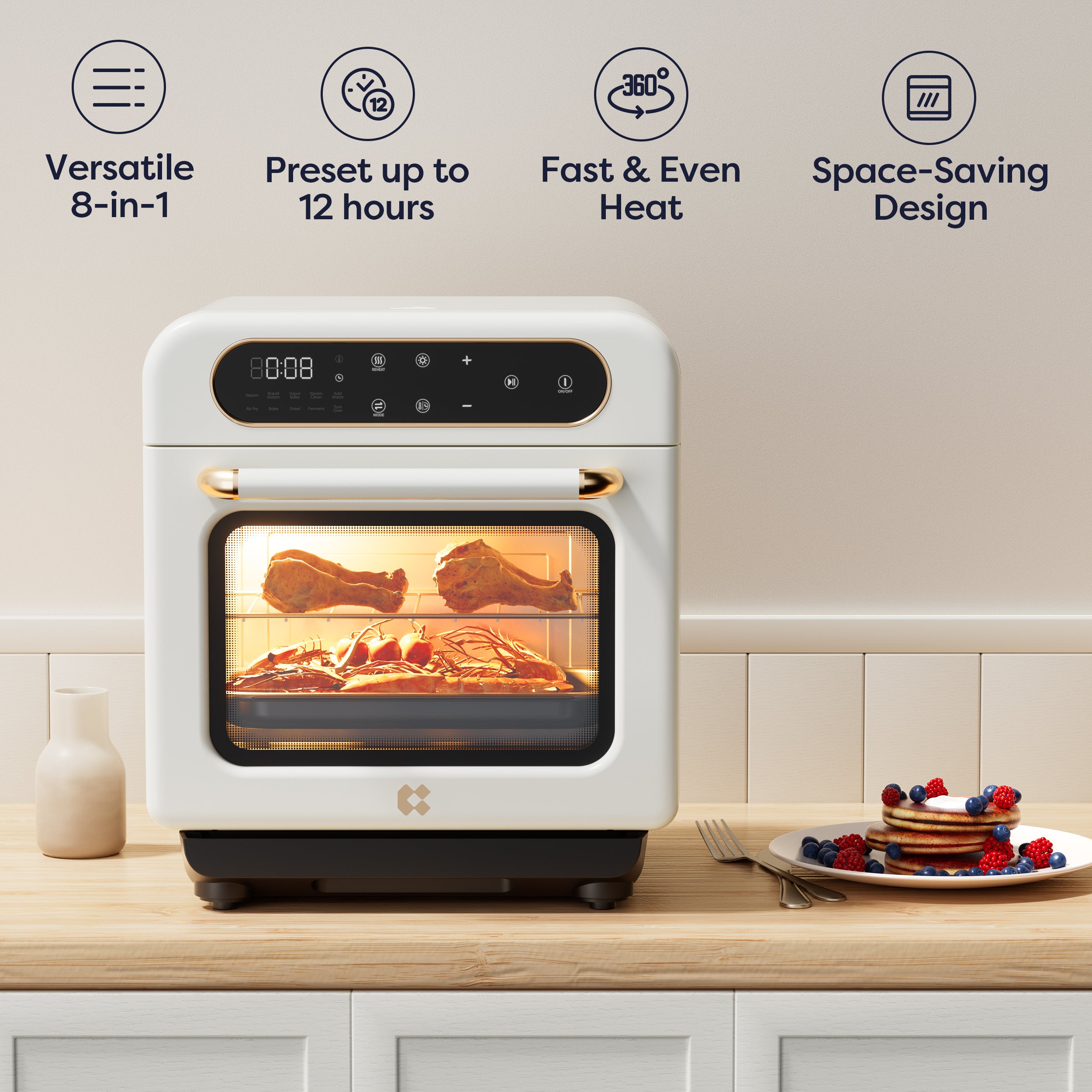Gadgets Multifunctional Steam Air Fryer 1100W Countertop Oven, 8-In-1 Steam Oven - Ivory Mist