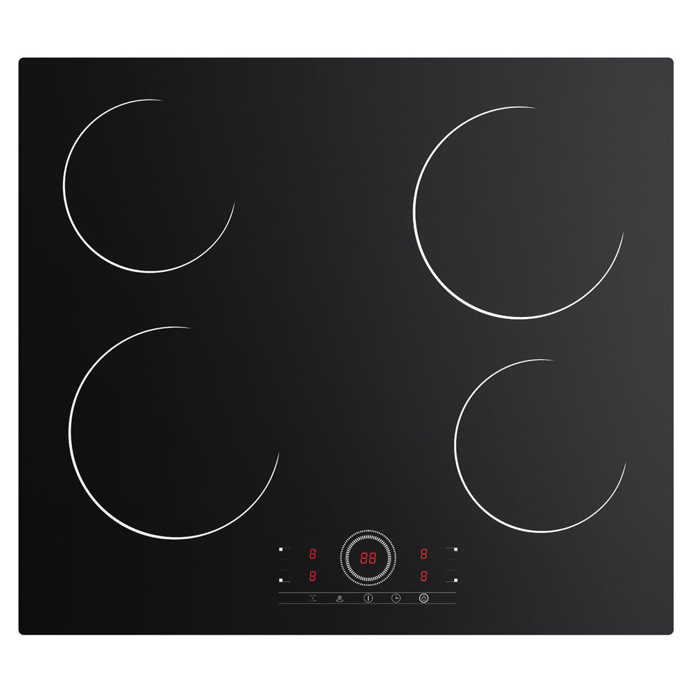 Gadgets FamilyCook Set: 60cm Black 4-Zone Built-In Ceramic Hob & Cookware Set (4‑Piece), 6000W Electric Cooktop – Touch Control, 9 Power Levels, 99-Minute Timer, Auto Shut-Off, Child Lock, Nonstick Non-Toxic Cookware, Safe & Easy to Clean