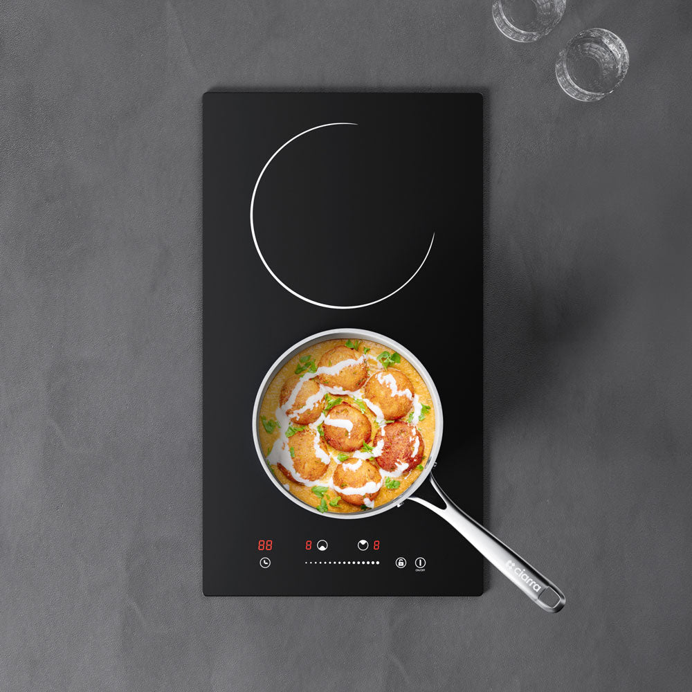 Gadgets ComfortCook Kit: 30cm 2-Zone Electric Ceramic Hob & Frying Pan / Cookware Duo, 3000W Electric Countertop Burner, 9 Power Levels, Nonstick Non-Toxic Cookware, Safe & Easy to Clean