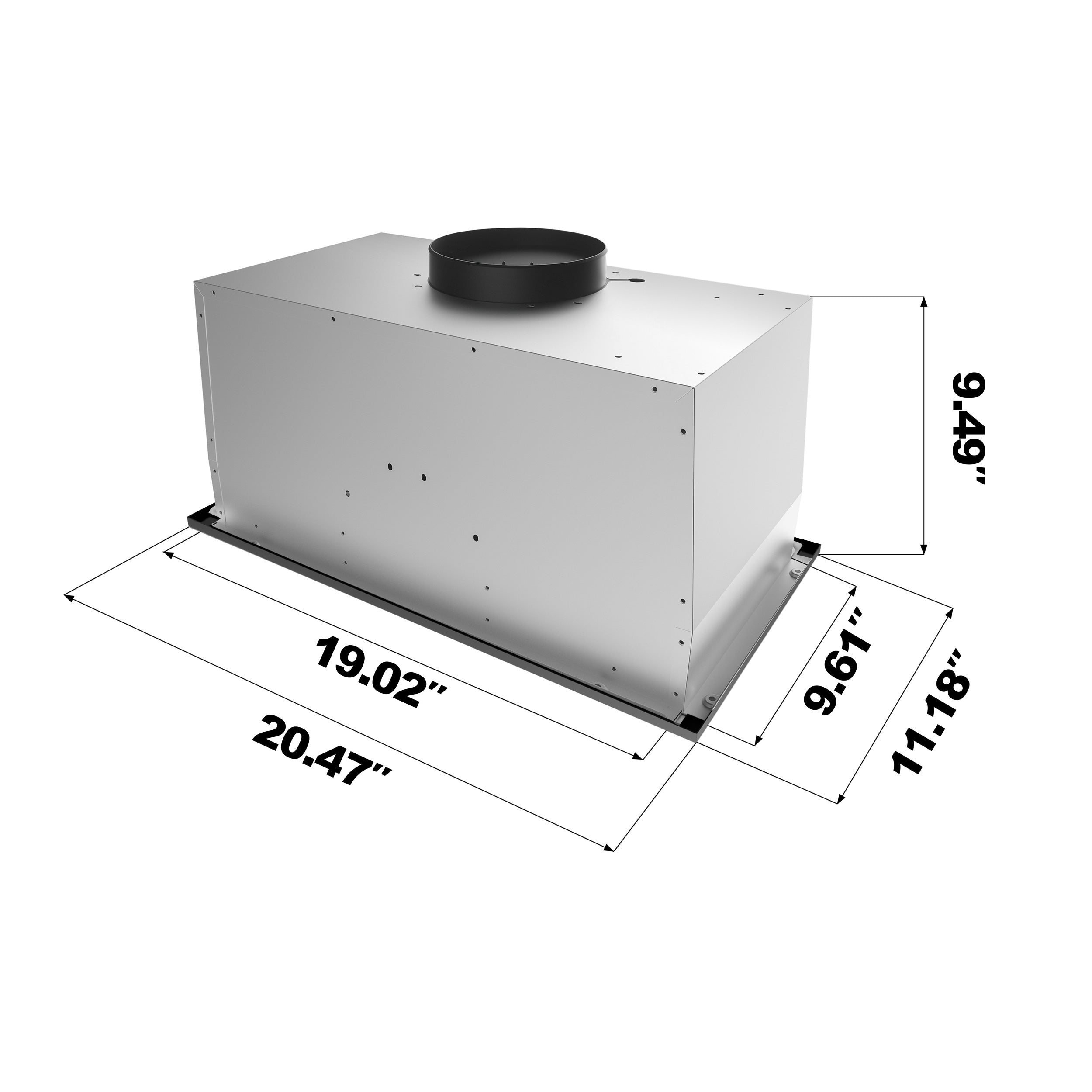 Gadgets 20 Inch Built-In Range Hood Insert, 650 CFM Ducted/Ductless Under Cabinet Vent Hood, Stainless Steel, 3-Speed Exhaust Fan, Push Button Control, LED Lighting - Black