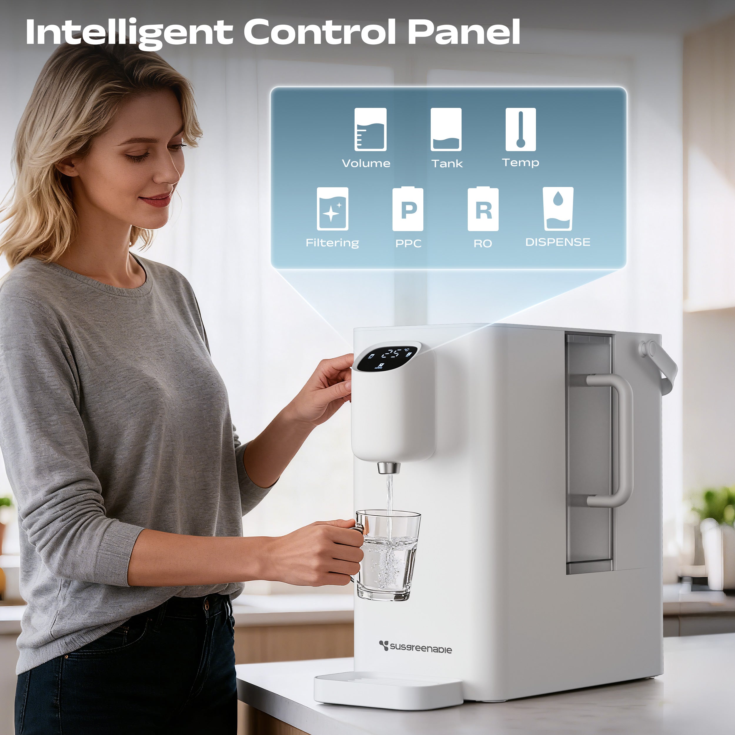 Ciarra x Susgreenable 4-in-1 RO Hot Water Dispenser with Smart LCD Display (PPC + CRO Filters) – Countertop Reverse Osmosis System, 3-Second Instant Heating, 5 Temperature Selections, and Eco-Friendly 3:1 Pure-to-Drain Efficiency