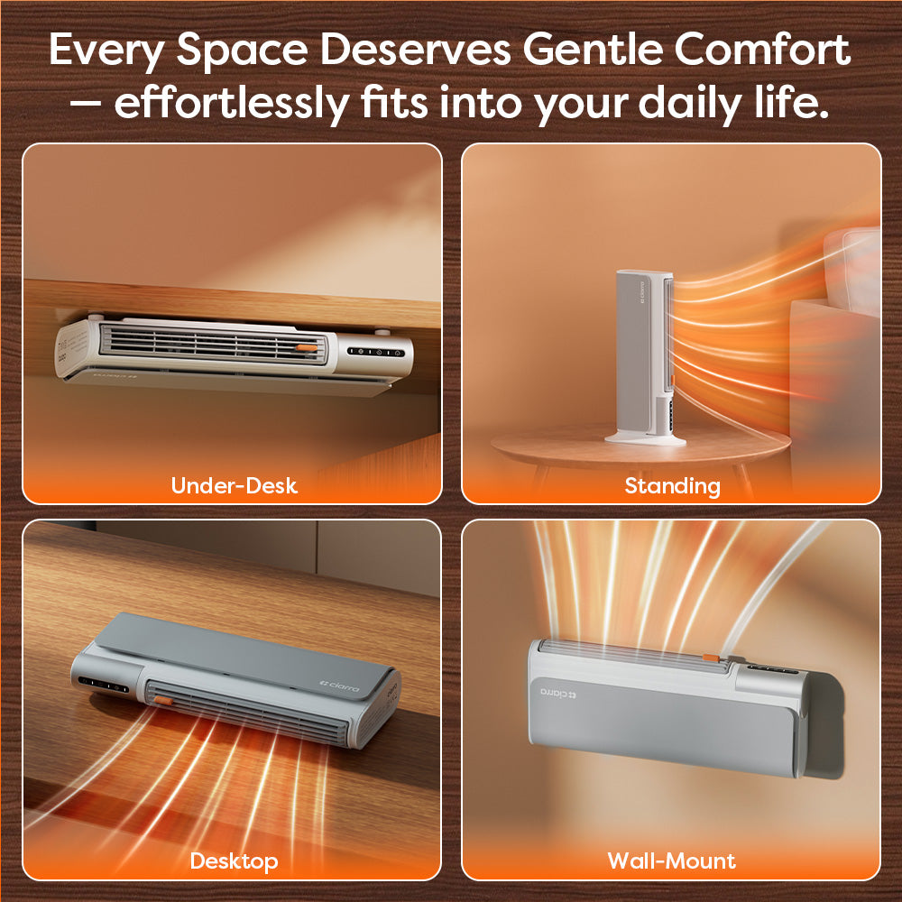 Gadgets Heater Fan Combo, Small Heater Ceramic Heater 3-Speed Fan Heater Combo with 4 Installation Modes: Desktop/Under-Desk/Wall/Standing, Portable Heater Fan Energy-Efficient & Space-Saving for Home & Office