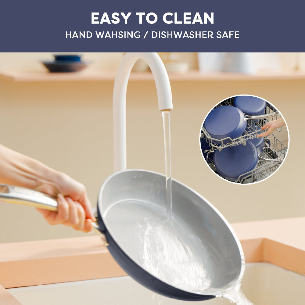 Gadgets Ceramic Nonstick Non-Toxic Cookware Set, Durable Skillet Set with Frying Pan and Sauté Pan for Healthy Cooking - Midnight Dream