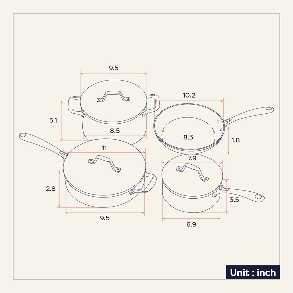 Gadgets Ceramic Nonstick Non-Toxic Induction Cookware Set (4PCS) Includes Sauce Pan, Frying Pan, Dutch Oven, and Sauté Pan - Midnight Dream