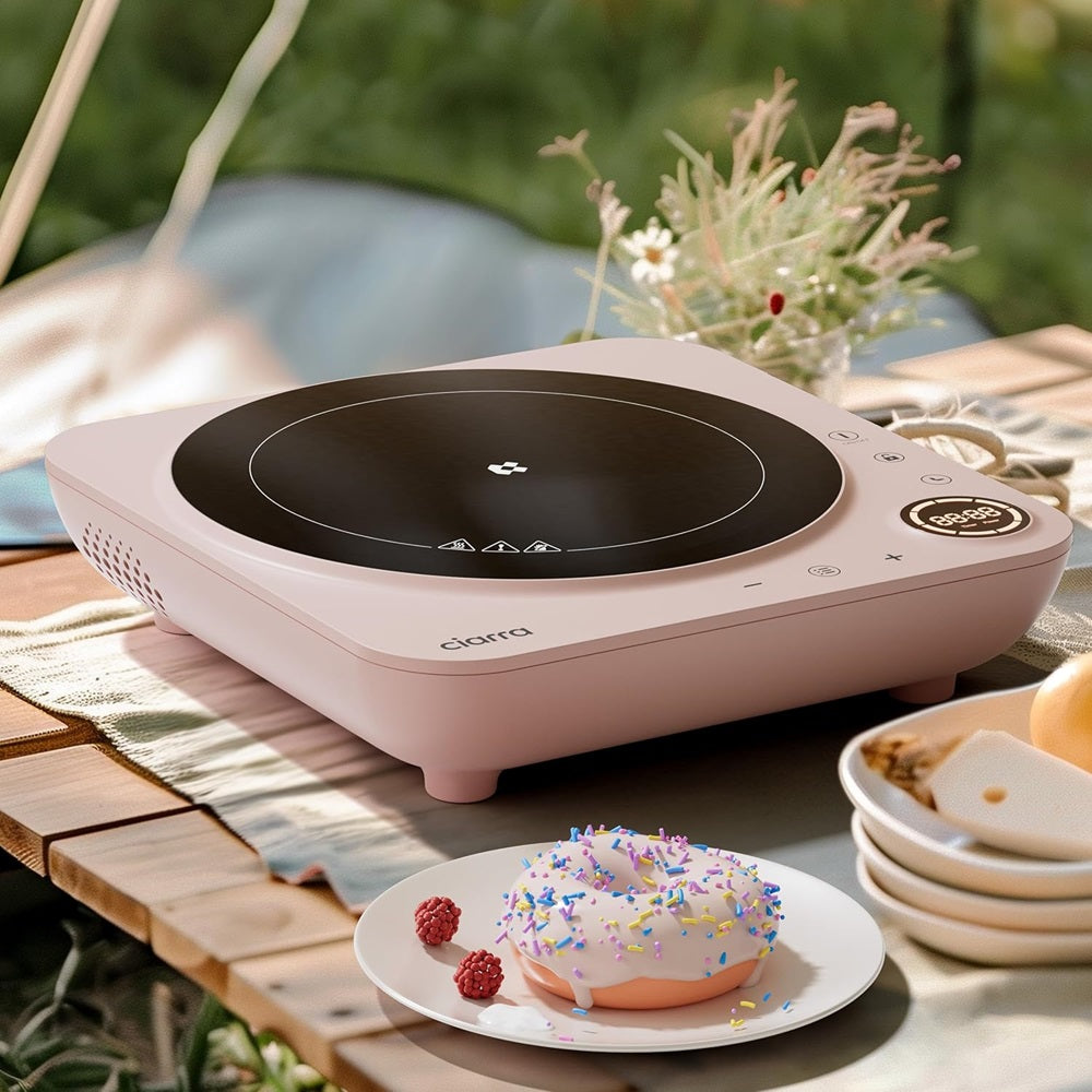 Gadgets Donut Pink Appliances Portable Induction Cooktop, Single Electric Induction Burner with 4-Hour Timer - Sakura Candy