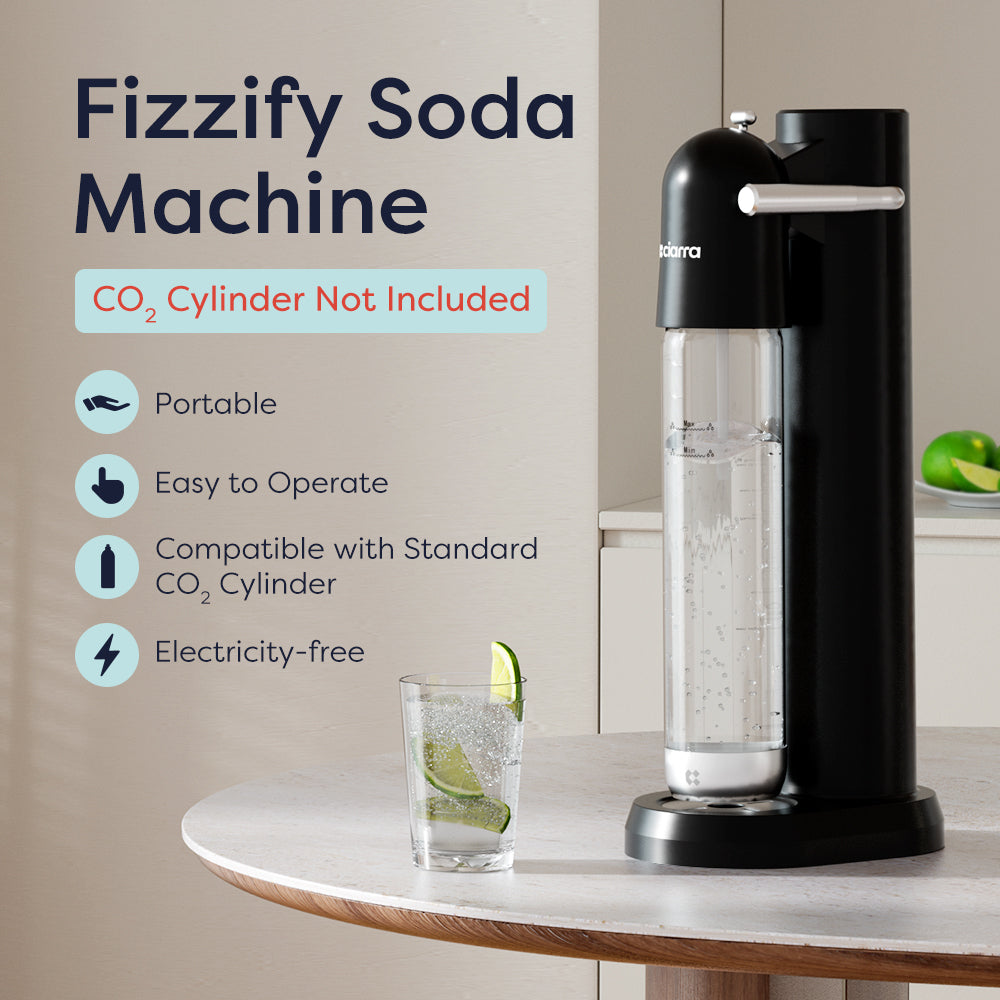 Gadgets Fizzify Soda Maker Machine, Portable Sparkling Water Maker, Carbonated Water Maker with 2 - Pack 1L BPA-Free Reusable PET Bottles