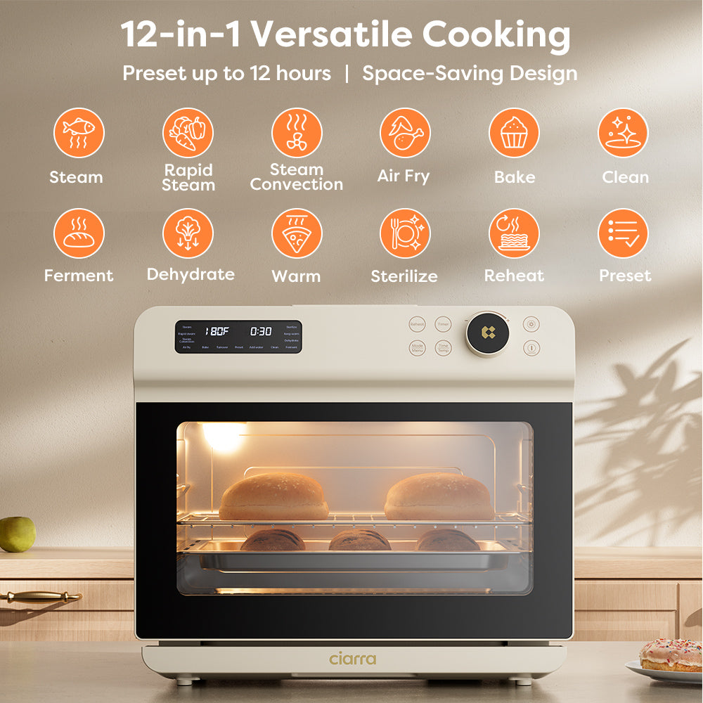 Gadgets 12-in-1 Multifunctional Steam & Air Fryer Countertop Oven, 25.4QT Large-Capacity 1600W Steam Oven with Smart Timing & Precision Cooking