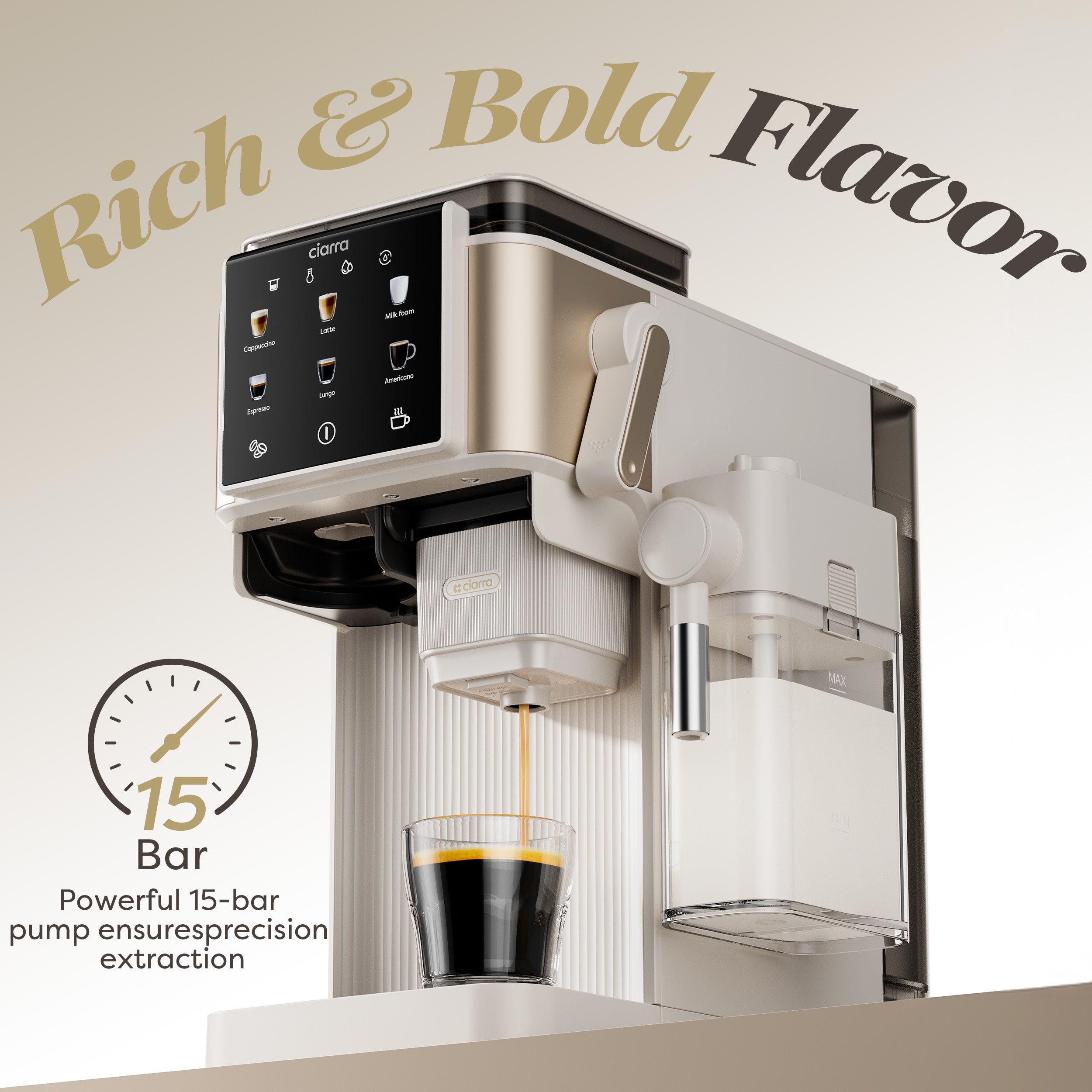 Gadgets Compact Semi Automatic Espresso Machine with Grinder & Auto Milk Frother for Small Kitchens