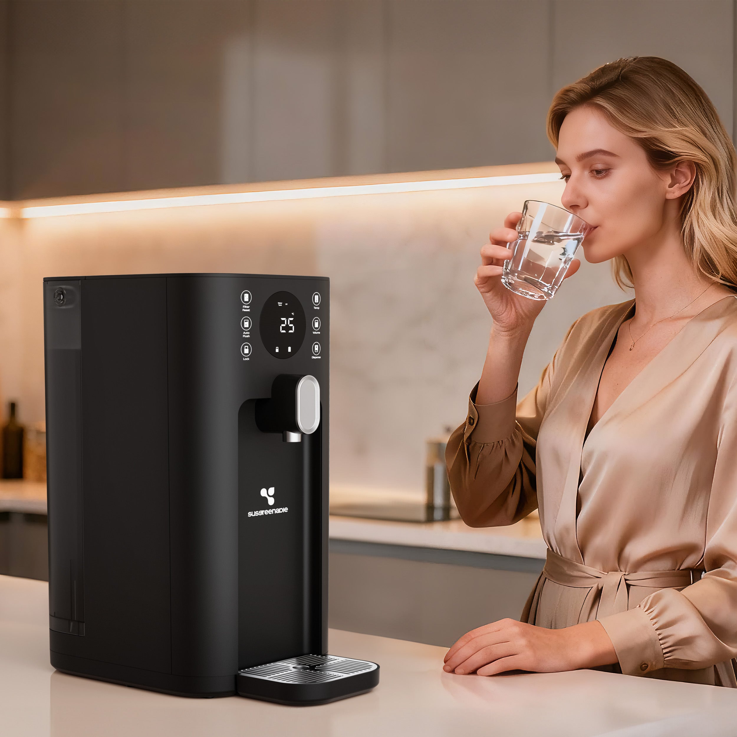 Ciarra x Susgreenable 5-in-1 RO Hot Water Dispenser with Smart LCD Display – Countertop Osmosis System, 3s Instant Heating, 4 Temperature Settings, 4.2L Tank & Eco-Friendly 2:1 Pure-to-Drain Efficiency