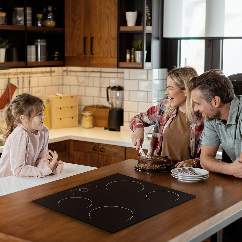 Gadgets 4-Zone Built-In Glass Ceramic Hob, 6000W Electric Cooktop – Touch Control, 9 Power Levels, 99-Minute Timer, Auto Shut-Off, Child Lock, Residual Heat Indicator, Universal Pan Compatibility, Safe & Easy to Clean
