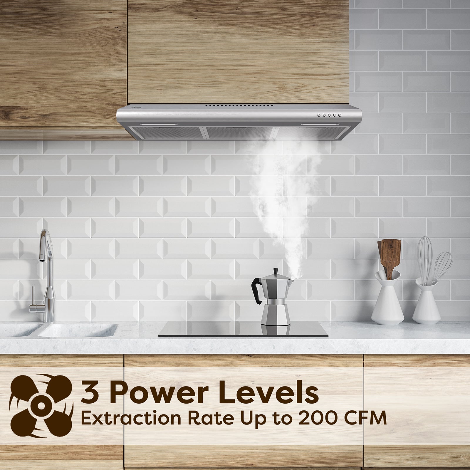 Gadgets 30 Inch Under Cabinet Range Hood, Stainless Steel Kitchen Vent Hood with 3-Speed Exhaust Fan, Ducted/Ductless Convertible - Silver