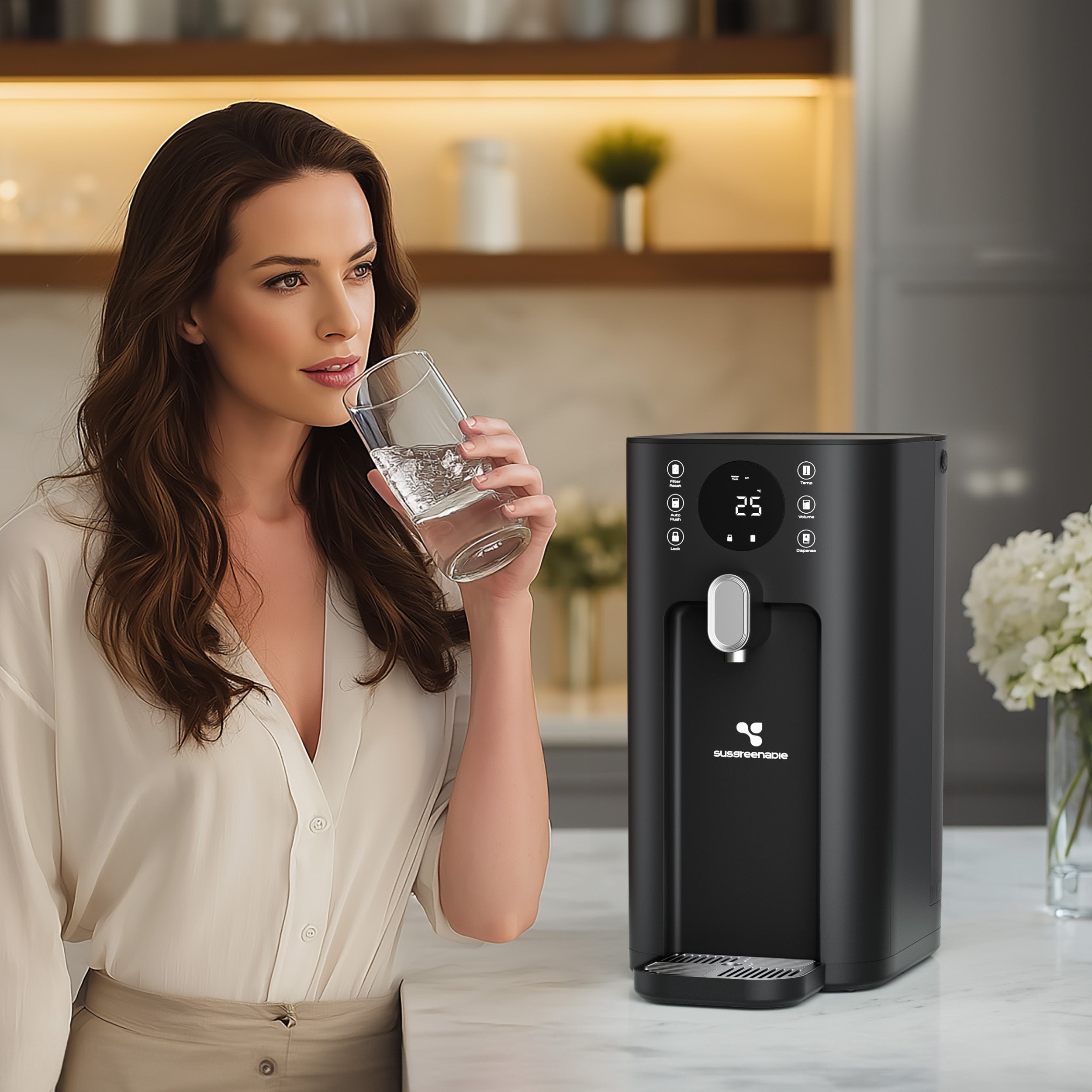 Ciarra x Susgreenable 5-in-1 RO Hot Water Dispenser with Smart LCD Display – Countertop Osmosis System, 3s Instant Heating, 4 Temperature Settings, 4.2L Tank & Eco-Friendly 2:1 Pure-to-Drain Efficiency