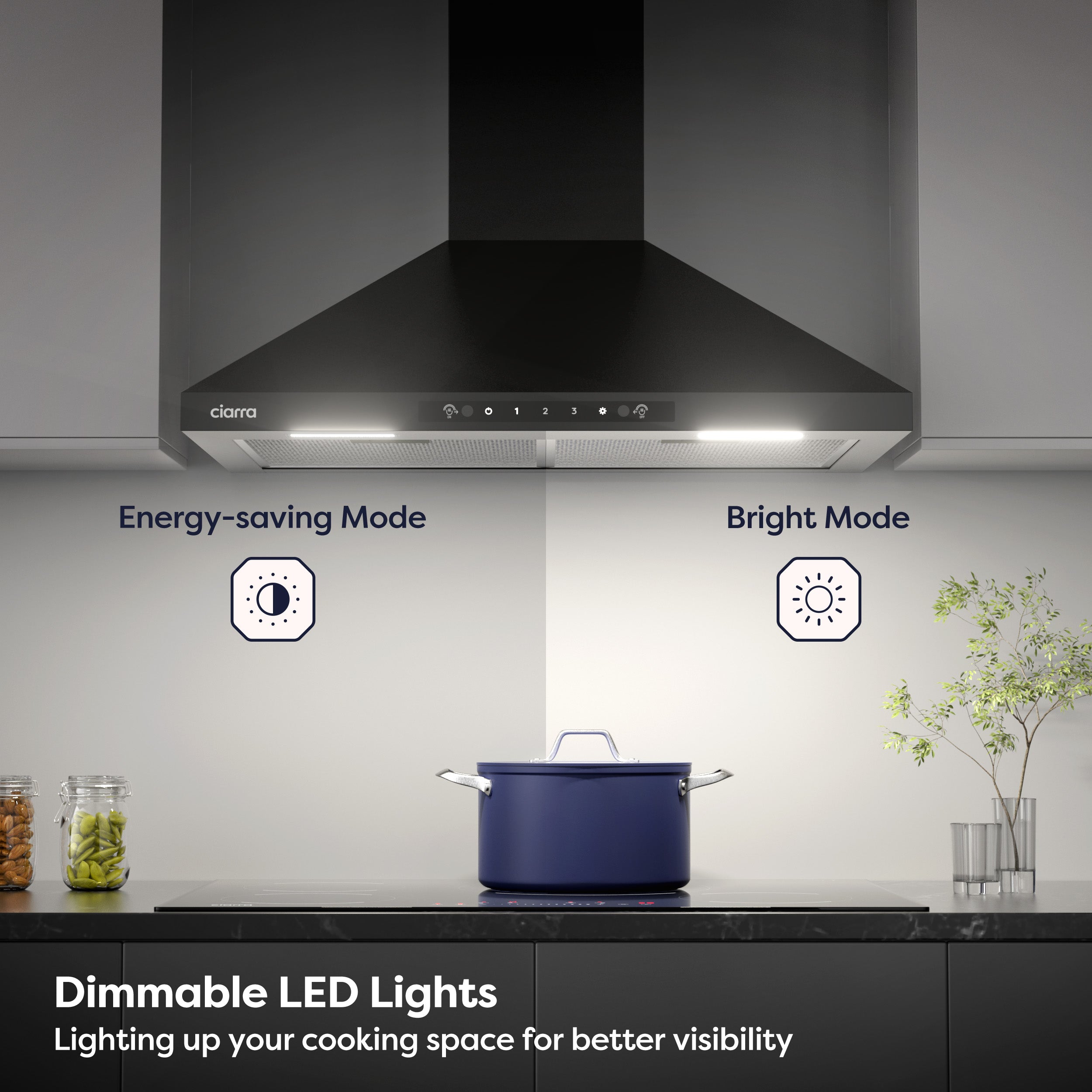 Gadgets 30 Inch Black Wall Mount Range Hood, 650 CFM, Quiet Ventilation with Wave Gesture & Touch Control, LED Lighting, Ducted/Ductless, Energy Efficient