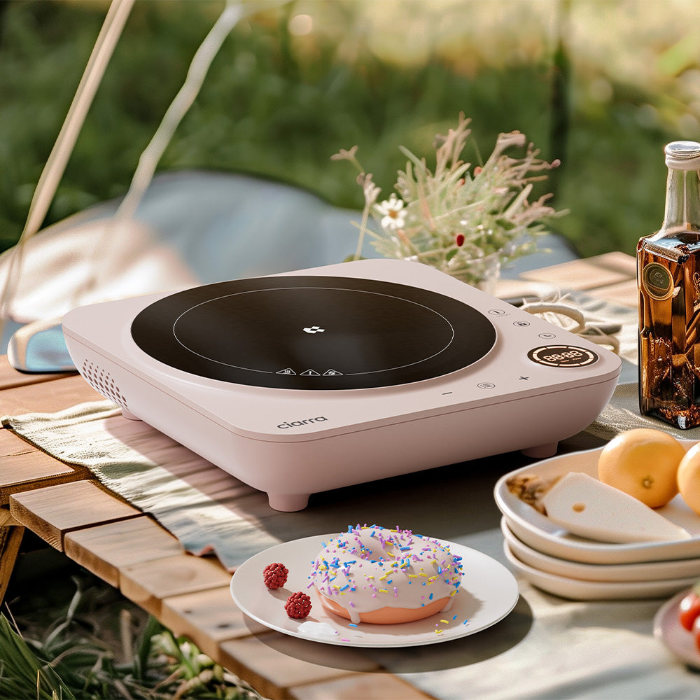 Gadgets Portable Espresso Coffee Machine & Pink Induction Cooktop Bundle, 15-Bar Coffee Maker with Smart Temp Control + Single Electric Induction Burner with 4-Hour Timer