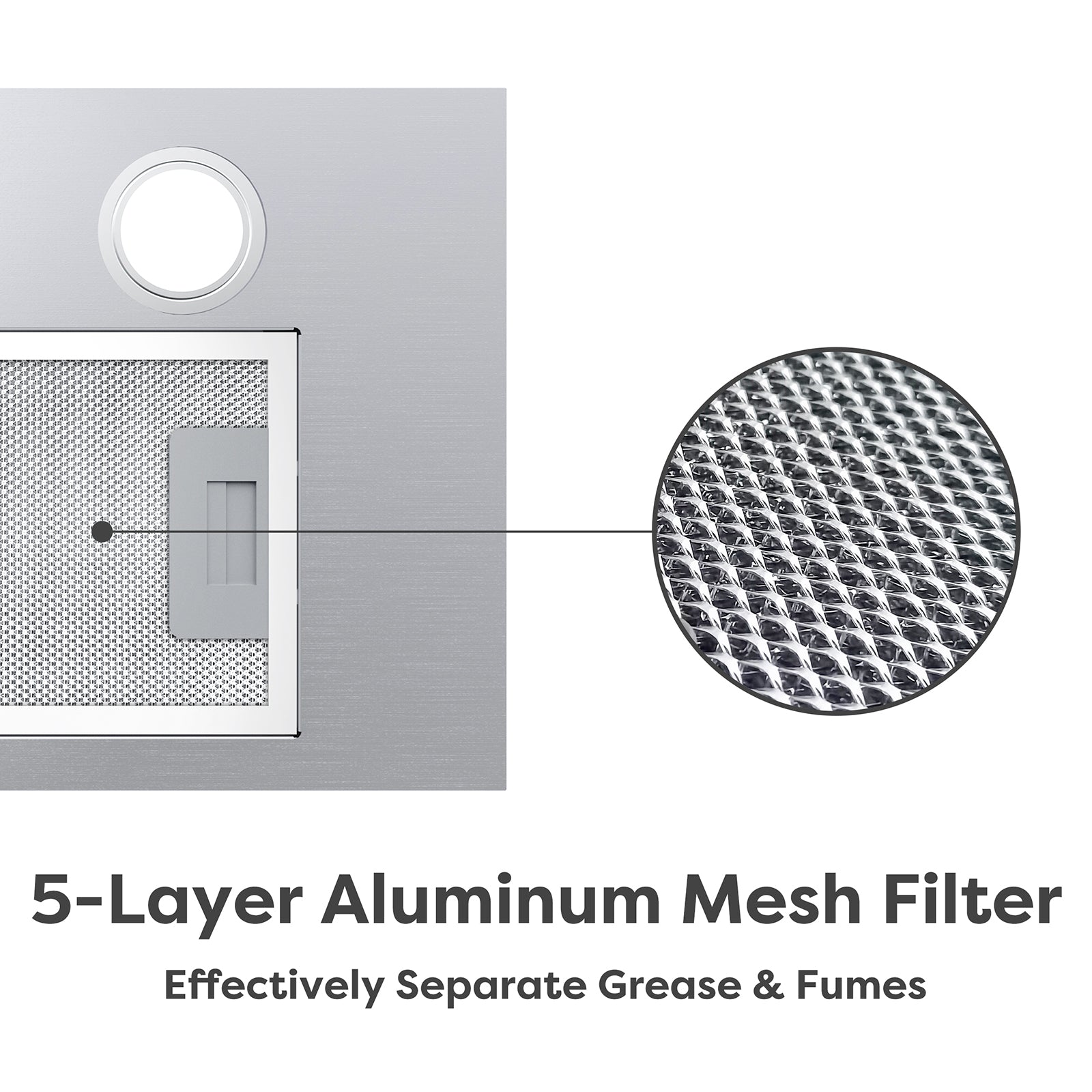 Gadgets 20 Inch Built-In Range Hood Insert, 650 CFM Ducted/Ductless Under Cabinet Vent Hood, Stainless Steel, 3-Speed Exhaust Fan, Push Button Control, LED Lighting - Silver