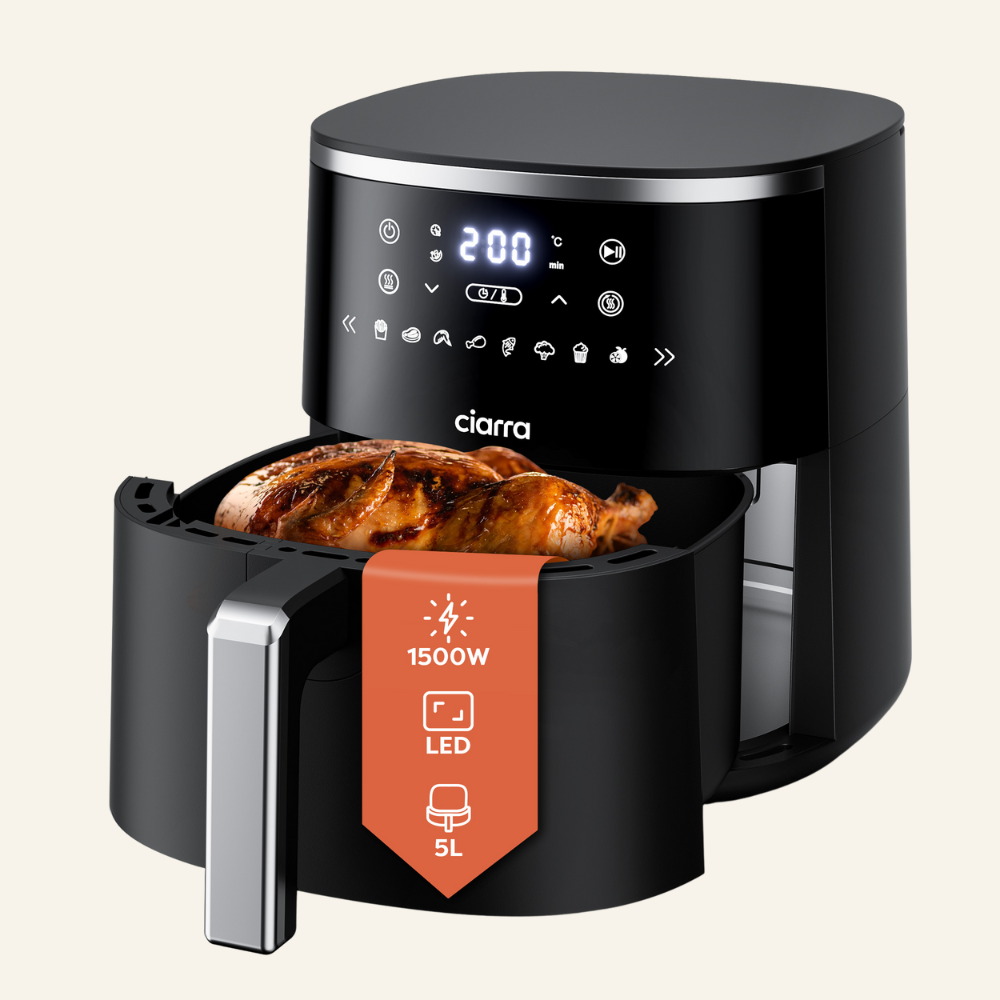 Gadgets Friteuse à air chaud 8-en-1 non toxique, 5,3 Qt avec panier antiadhésif et compatible lave-vaisselle – Cuisson faible en gras pour des aliments frits sains et croustillants