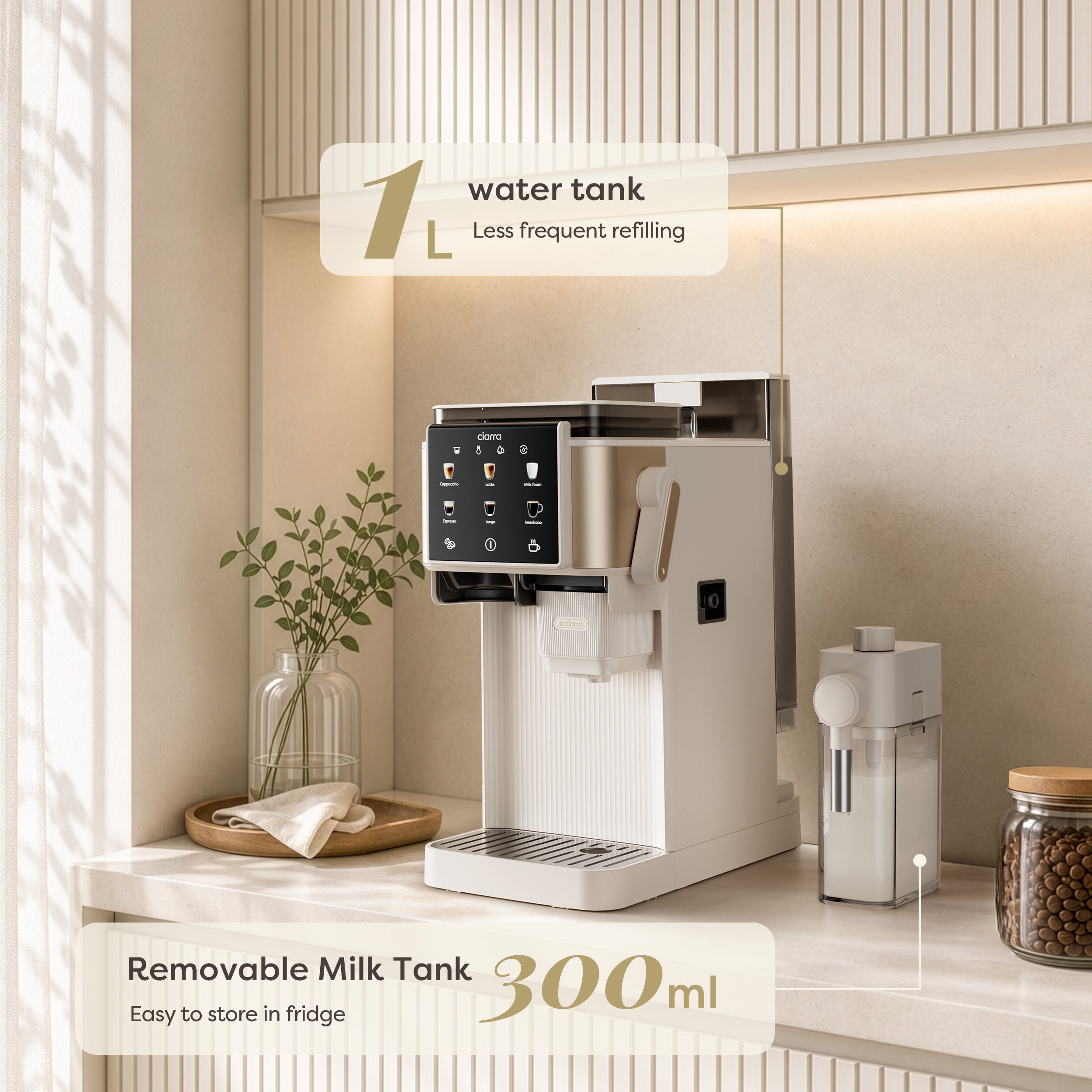 Gadgets Compact Semi Automatic Espresso Machine with Grinder & Auto Milk Frother for Small Kitchens