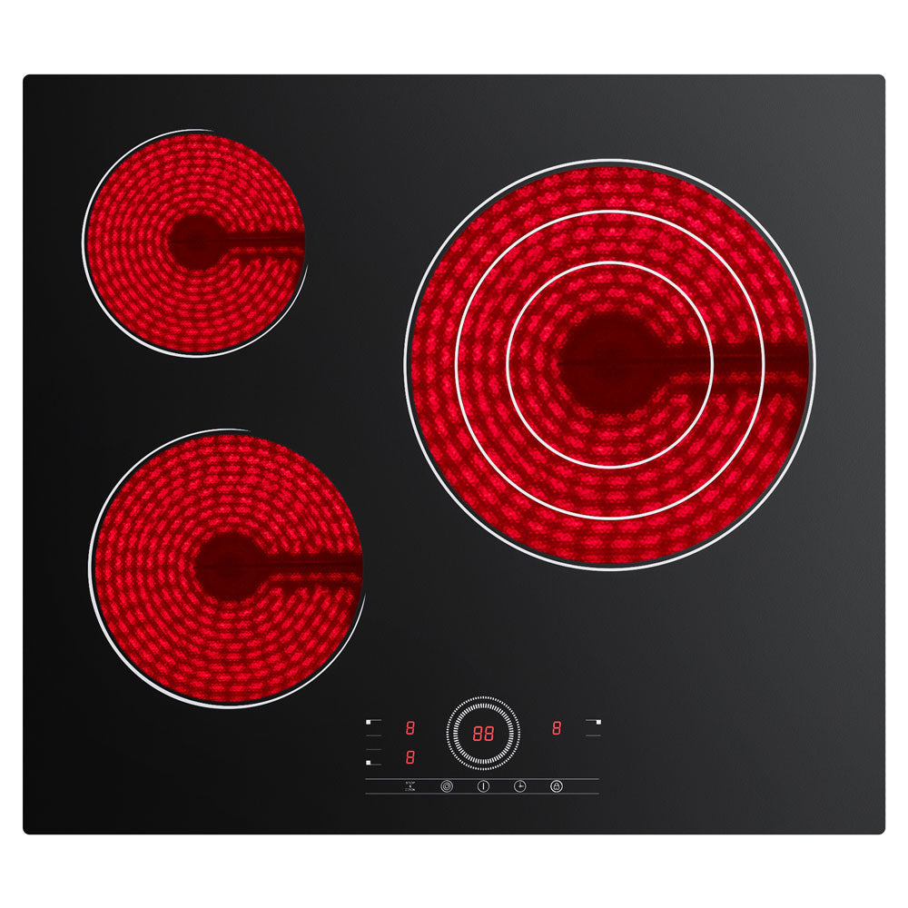 Gadgets 3-Zone Built-In Glass Ceramic Hob, 5600W Electric Cooktop – Touch Control, 9 Power Levels, 99-Minute Timer, Auto Shut-Off, Child Lock, Residual Heat Indicator, Universal Pan Compatibility, Safe & Easy to Clean