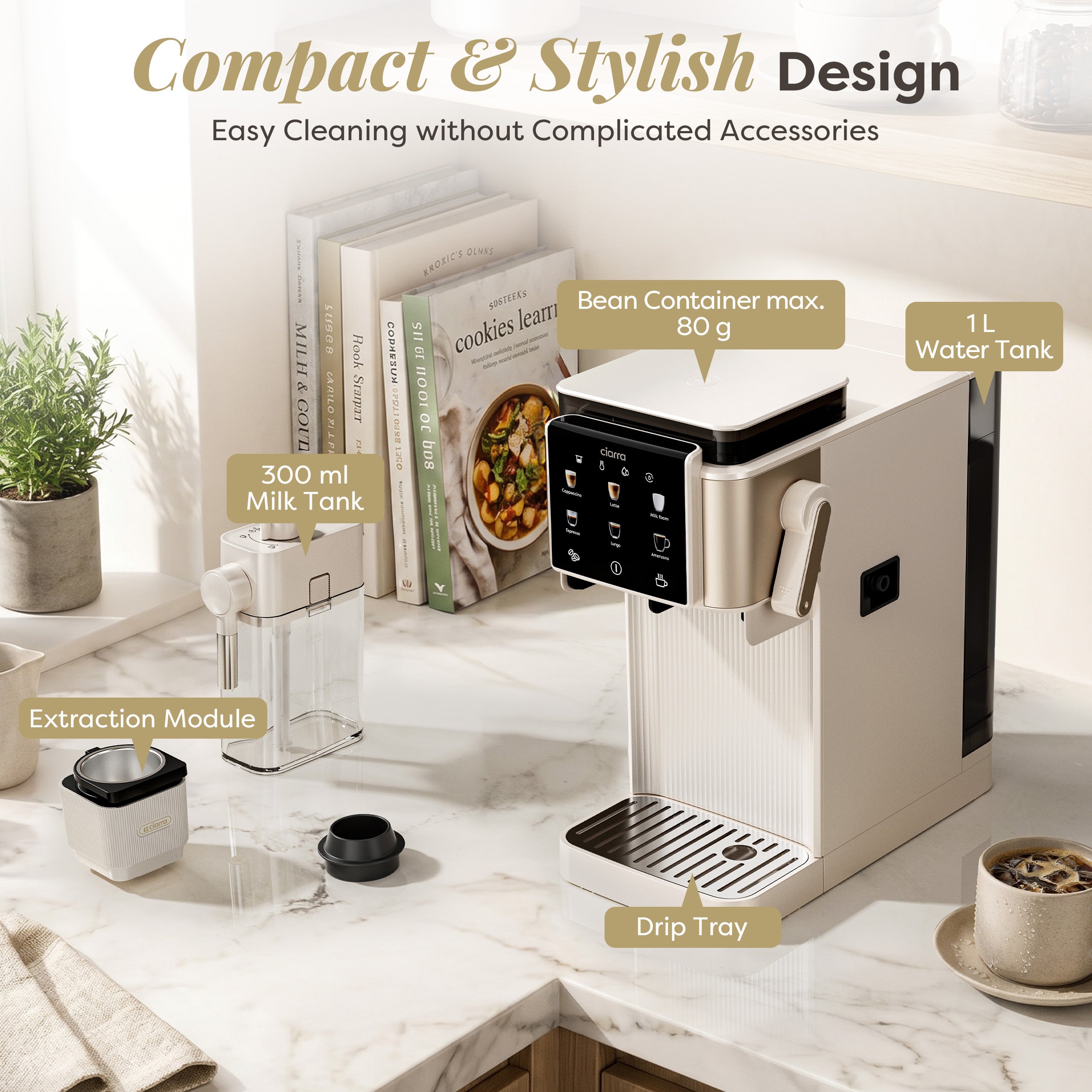 Gadgets Compact Semi Automatic Espresso Machine with Grinder & Auto Milk Frother for Small Kitchens