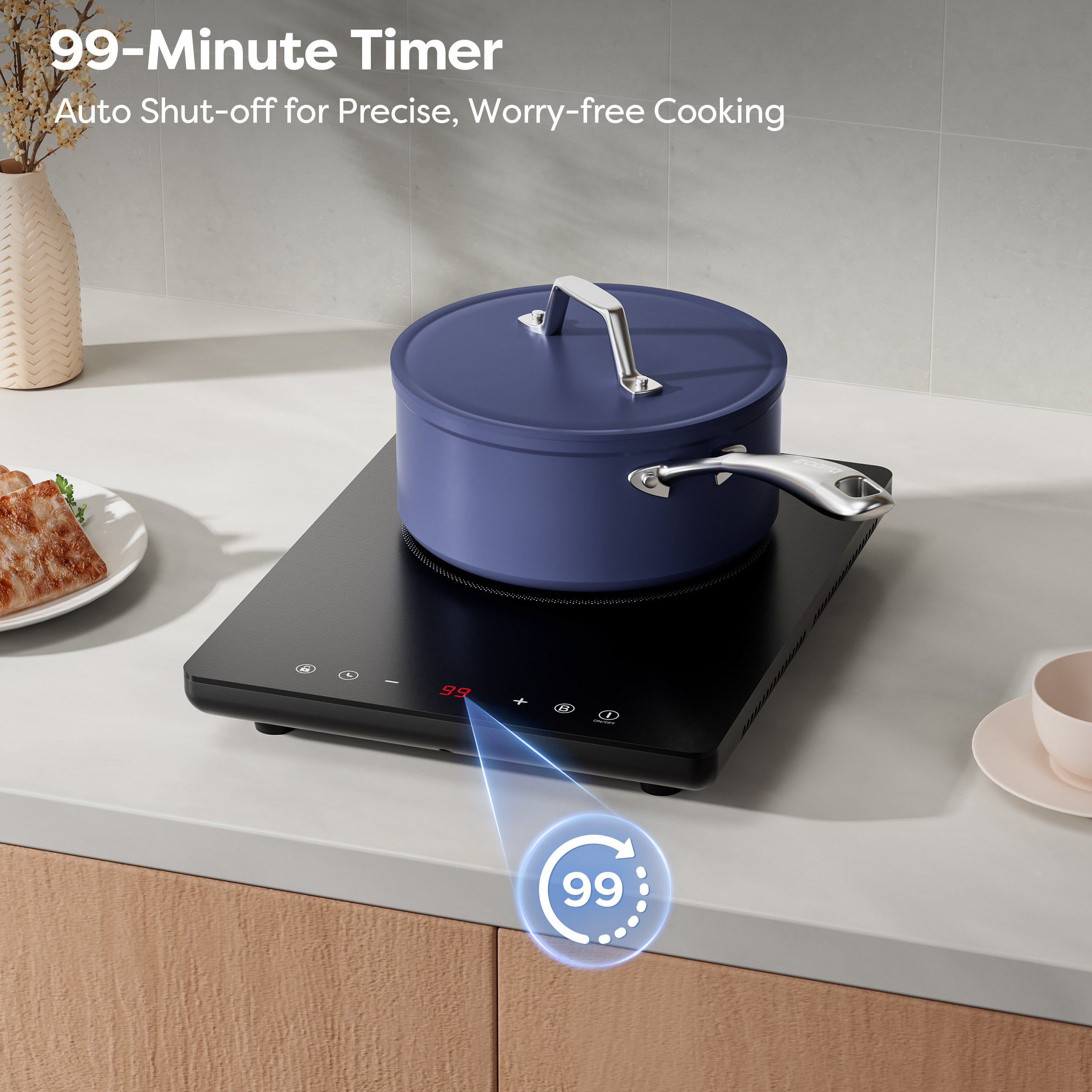 CDV 2000W Compact Portable Induction Hob with Boost Function, Single Plate Induction Cooker, 9 Power Levels, Timer