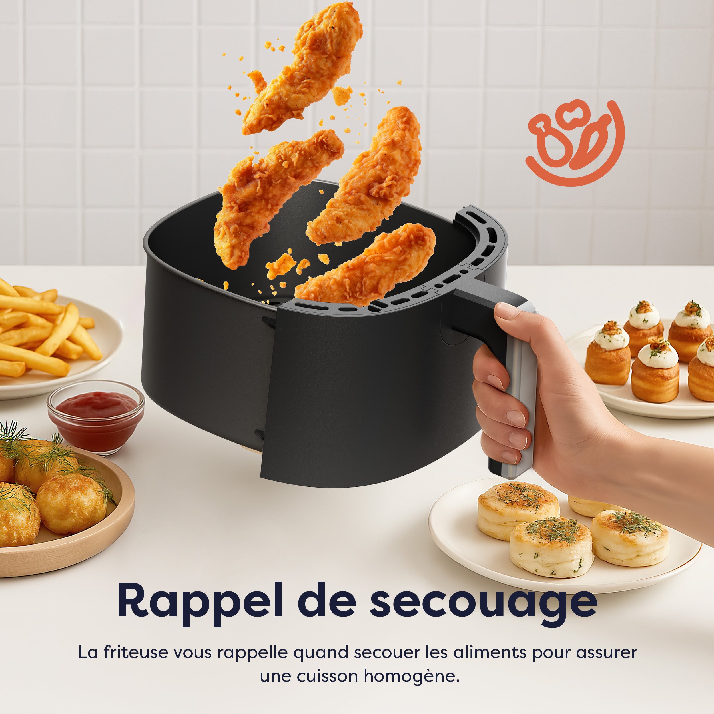 Gadgets Friteuse à air chaud 8-en-1 non toxique, 5,3 Qt avec panier antiadhésif et compatible lave-vaisselle – Cuisson faible en gras pour des aliments frits sains et croustillants