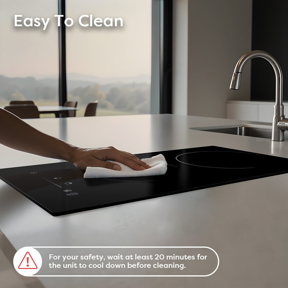 Gadgets Glass Ceramic Hob 2 Zone, 3000W Electric Countertop Burner, 9 Power Levels, Sensitive Touch Control, Black Crystal Glass Cooktop, Universal Cookware Compatibility, Safe & Easy to Clean