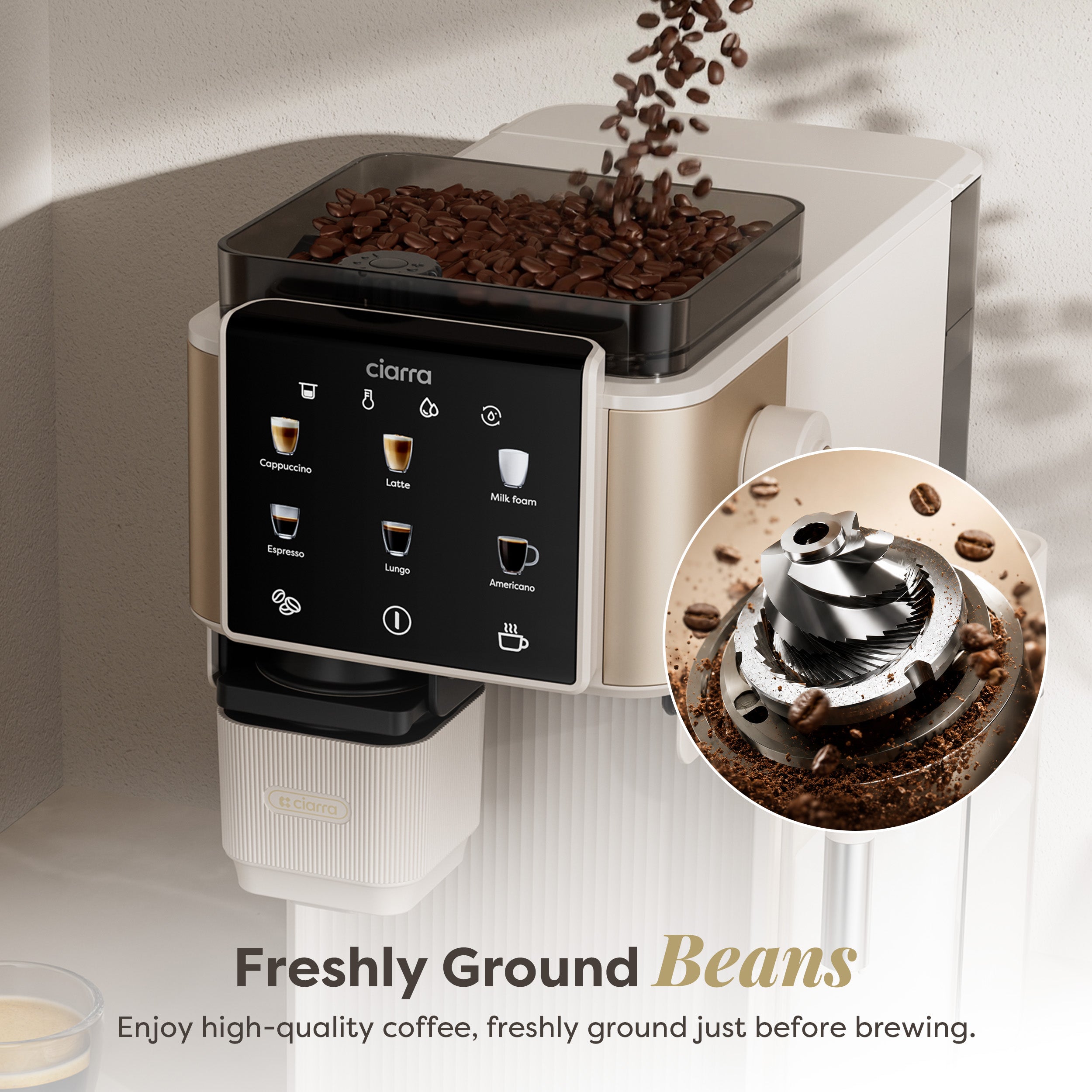 Gadgets Compact Semi Automatic Espresso Machine with Grinder & Auto Milk Frother for Small Kitchens