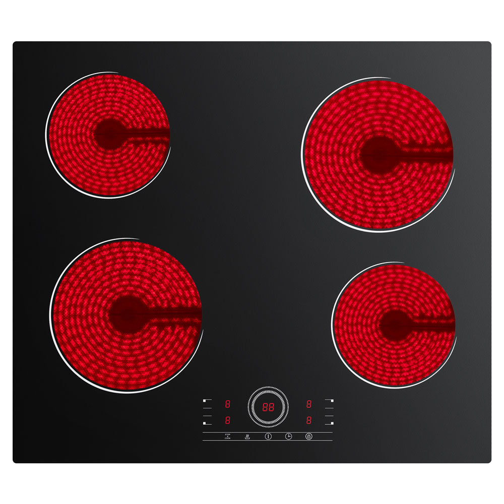 Gadgets 4-Zone Built-In Glass Ceramic Hob, 6000W Electric Cooktop – Touch Control, 9 Power Levels, 99-Minute Timer, Auto Shut-Off, Child Lock, Residual Heat Indicator, Universal Pan Compatibility, Safe & Easy to Clean