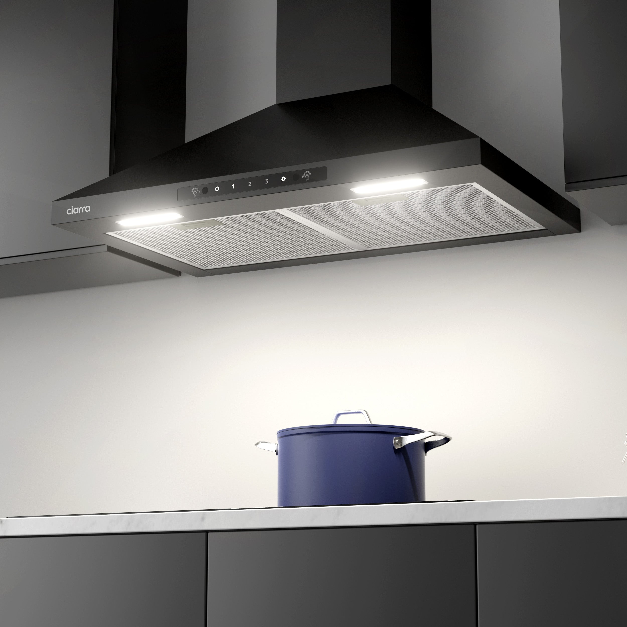 Gadgets 30 Inch Black Wall Mount Range Hood, 650 CFM, Quiet Ventilation with Wave Gesture & Touch Control, LED Lighting, Ducted/Ductless, Energy Efficient