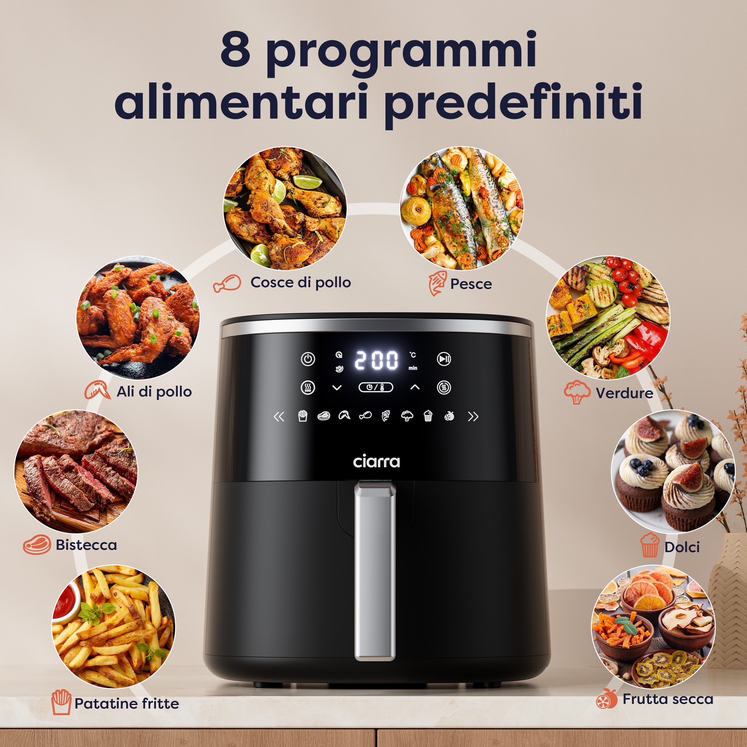 Gadgets 8-in-1 Friggitrice ad aria non tossica, friggitrice ad aria da 5,3 Qt con cestello antiaderente e lavabile in lavastoviglie, cottura a basso contenuto di grassi, per cibi fritti sani e croccanti
