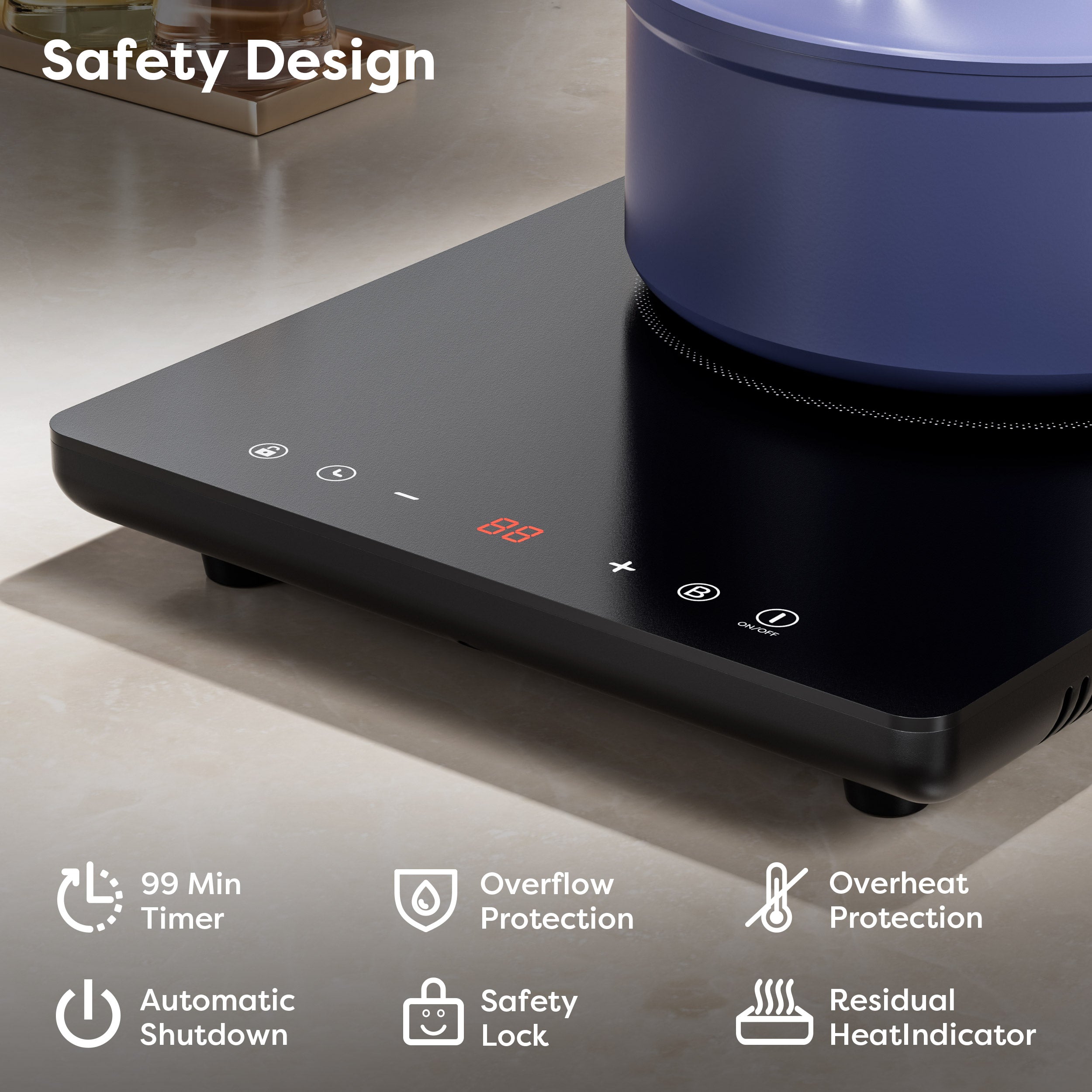 CDV 2000W Compact Portable Induction Hob with Boost Function, Single Plate Induction Cooker, 9 Power Levels, Timer