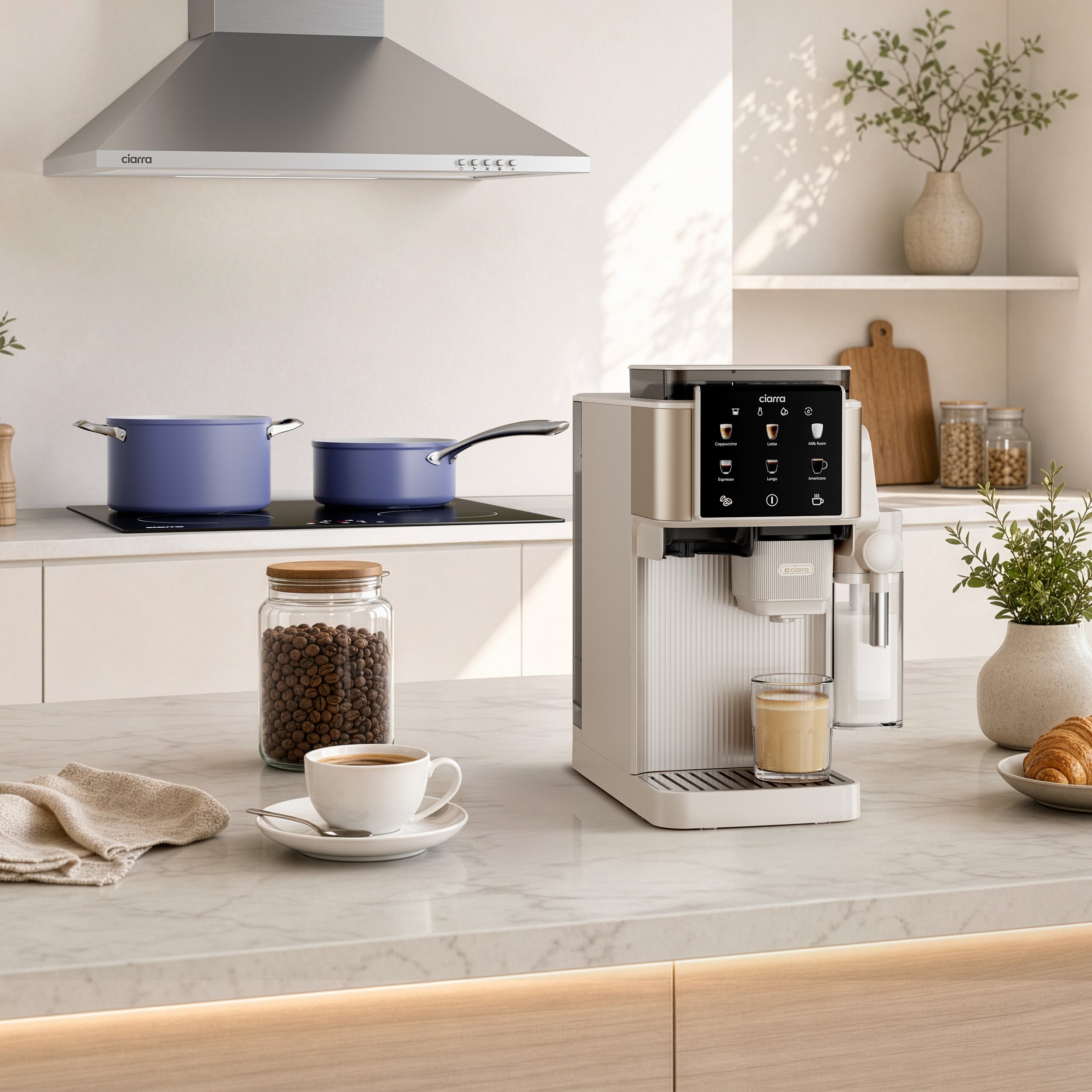 Gadgets Compact Semi Automatic Espresso Machine with Grinder & Auto Milk Frother for Small Kitchens