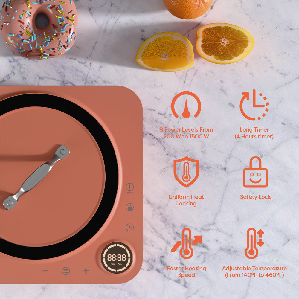 Gadgets 1500W Donut Induction Cooktop,Portable Electric Induction Burner - Orangina