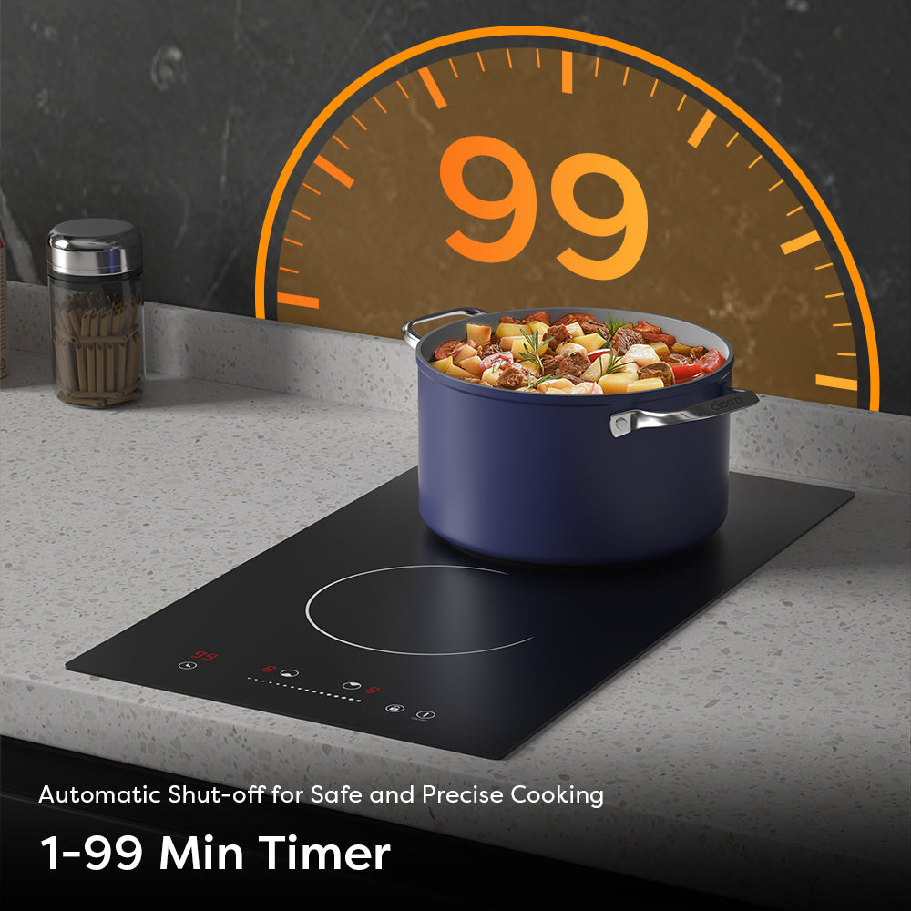 Gadgets Glass Ceramic Hob 2 Zone, 3000W Electric Countertop Burner, 9 Power Levels, Sensitive Touch Control, Black Crystal Glass Cooktop, Universal Cookware Compatibility, Safe & Easy to Clean