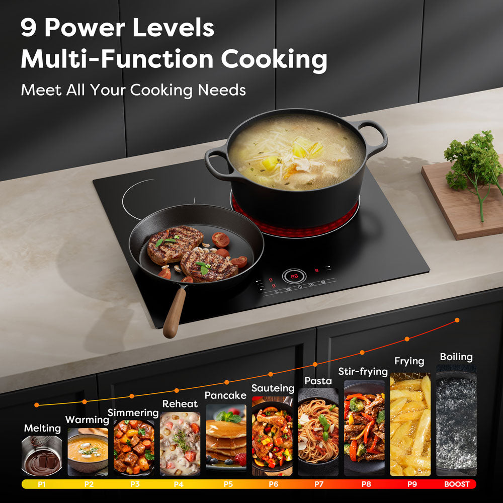 Gadgets 3-Zone Built-In Glass Ceramic Hob, 5600W Electric Cooktop – Touch Control, 9 Power Levels, 99-Minute Timer, Auto Shut-Off, Child Lock, Residual Heat Indicator, Universal Pan Compatibility, Safe & Easy to Clean