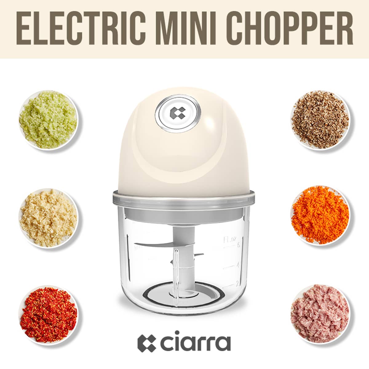 CIARRA Portable Versatile Wireless Electric Mini Food Chopper With USB CAMFPC01-OW