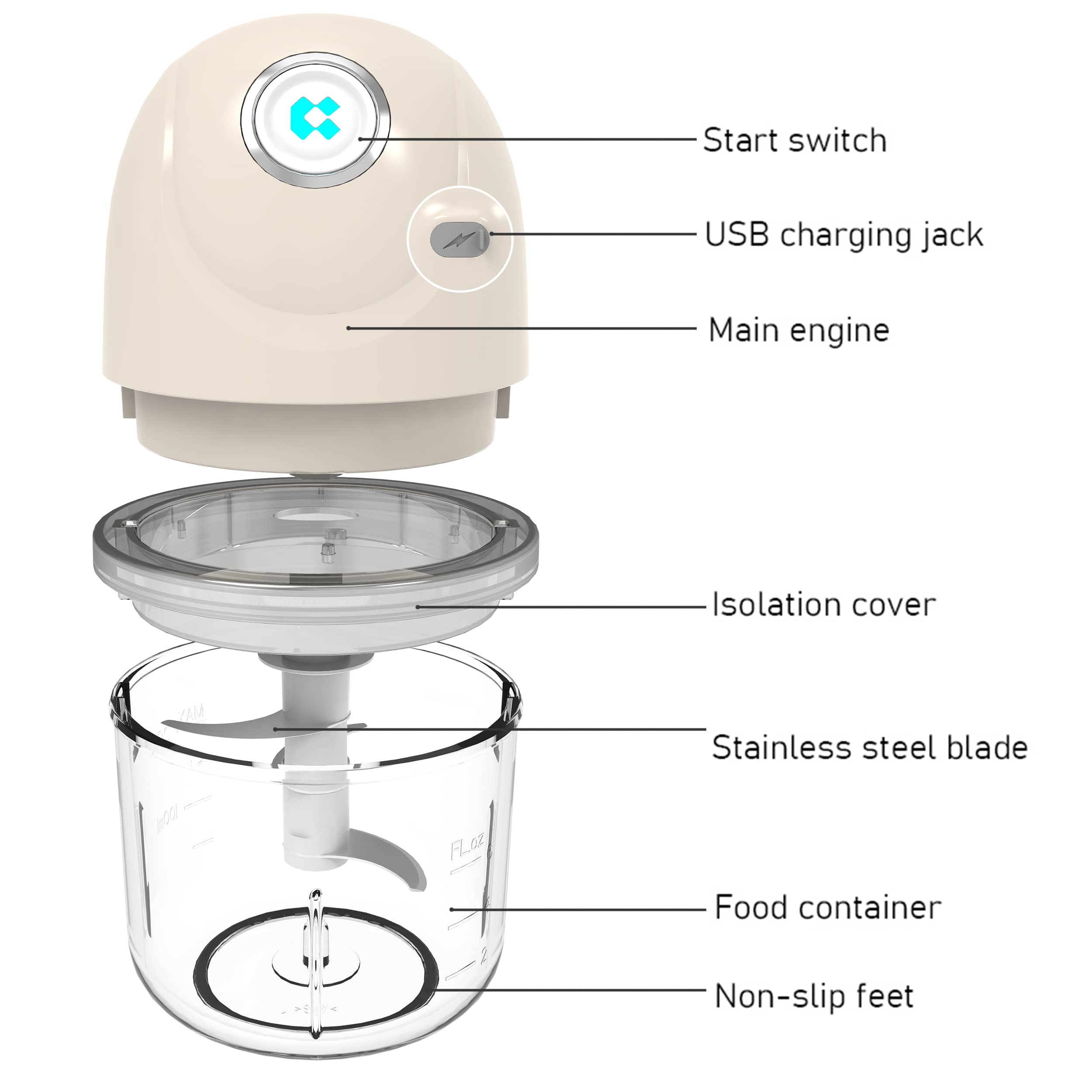 CIARRA Portable Versatile Wireless Electric Mini Food Chopper With USB CAMFPC01-OW